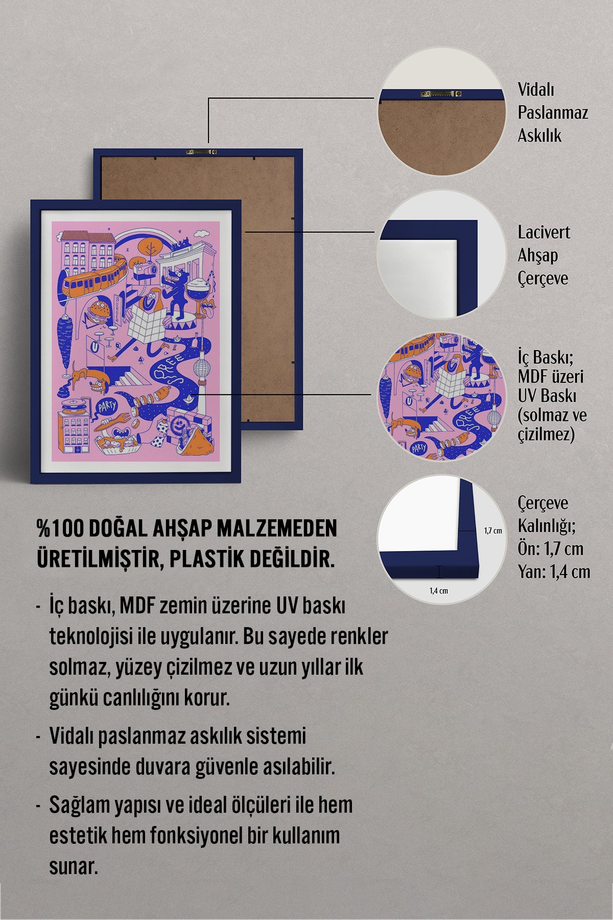 HOMEPACK Ahşap Çerçeveli Tablo Çerçeveli Poster Sanatsal Modern Duvar Dekoru TK-825