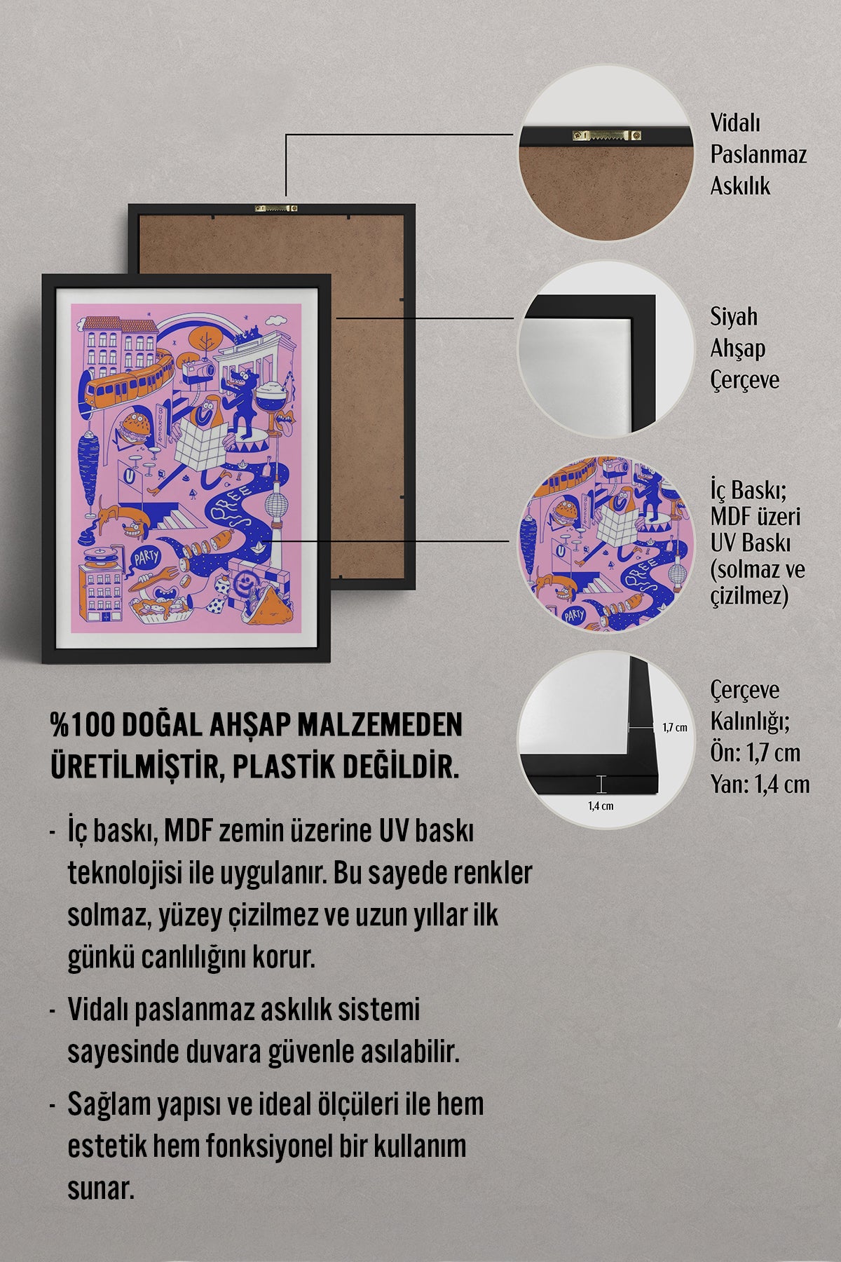 HOMEPACK Ahşap Çerçeveli Tablo Çerçeveli Poster Sanatsal Modern Duvar Dekoru TK-825