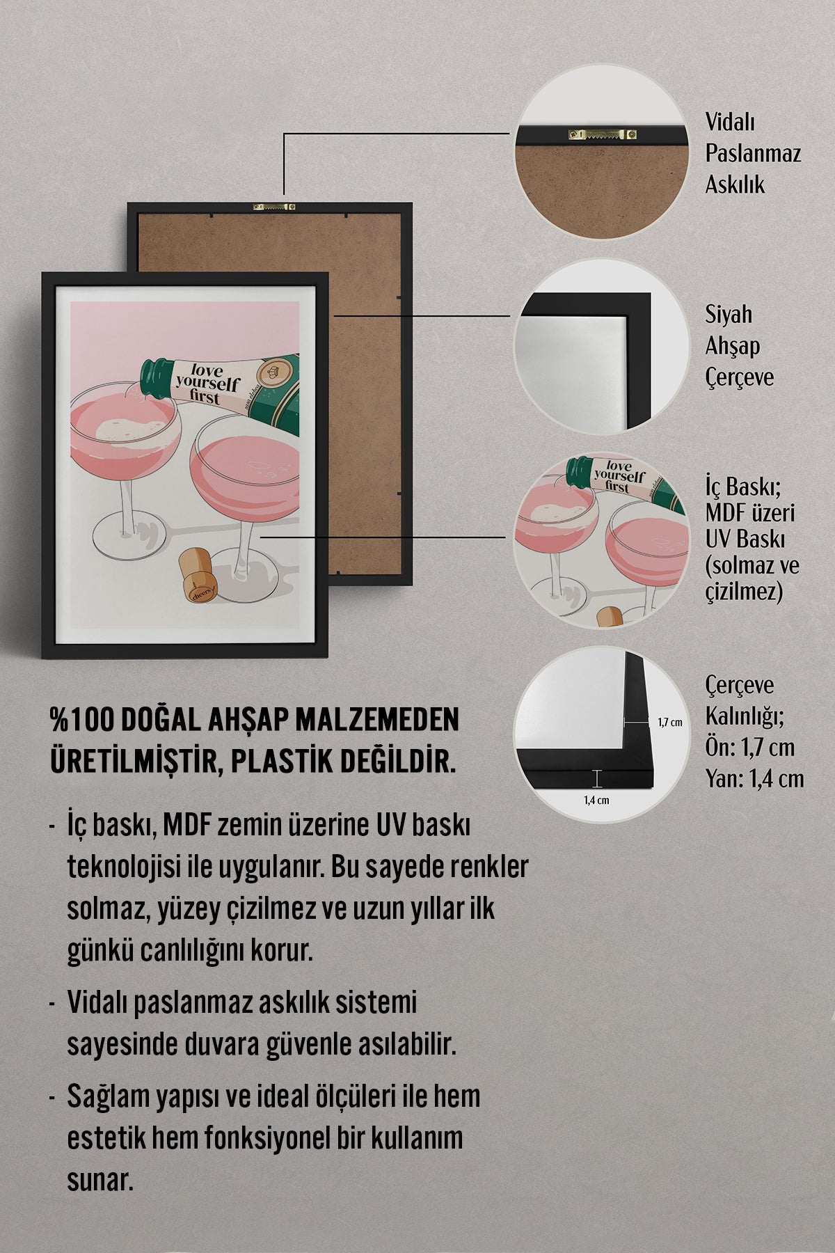 HOMEPACK Ahşap Çerçeveli Tablo Çerçeveli Poster Sanatsal Modern Duvar Dekoru TK-826