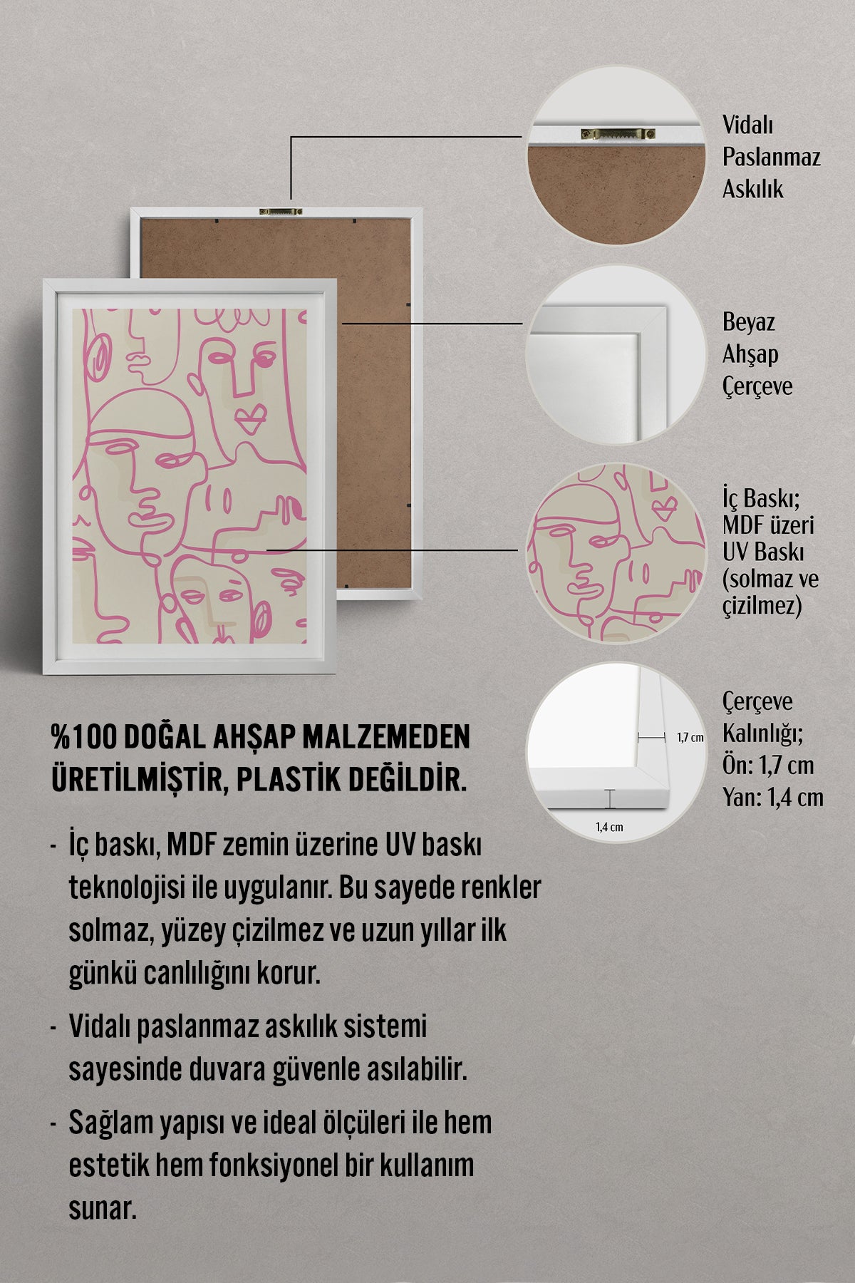 HOMEPACK Ahşap Çerçeveli Tablo Çerçeveli Poster Sanatsal Modern Duvar Dekoru TK-827