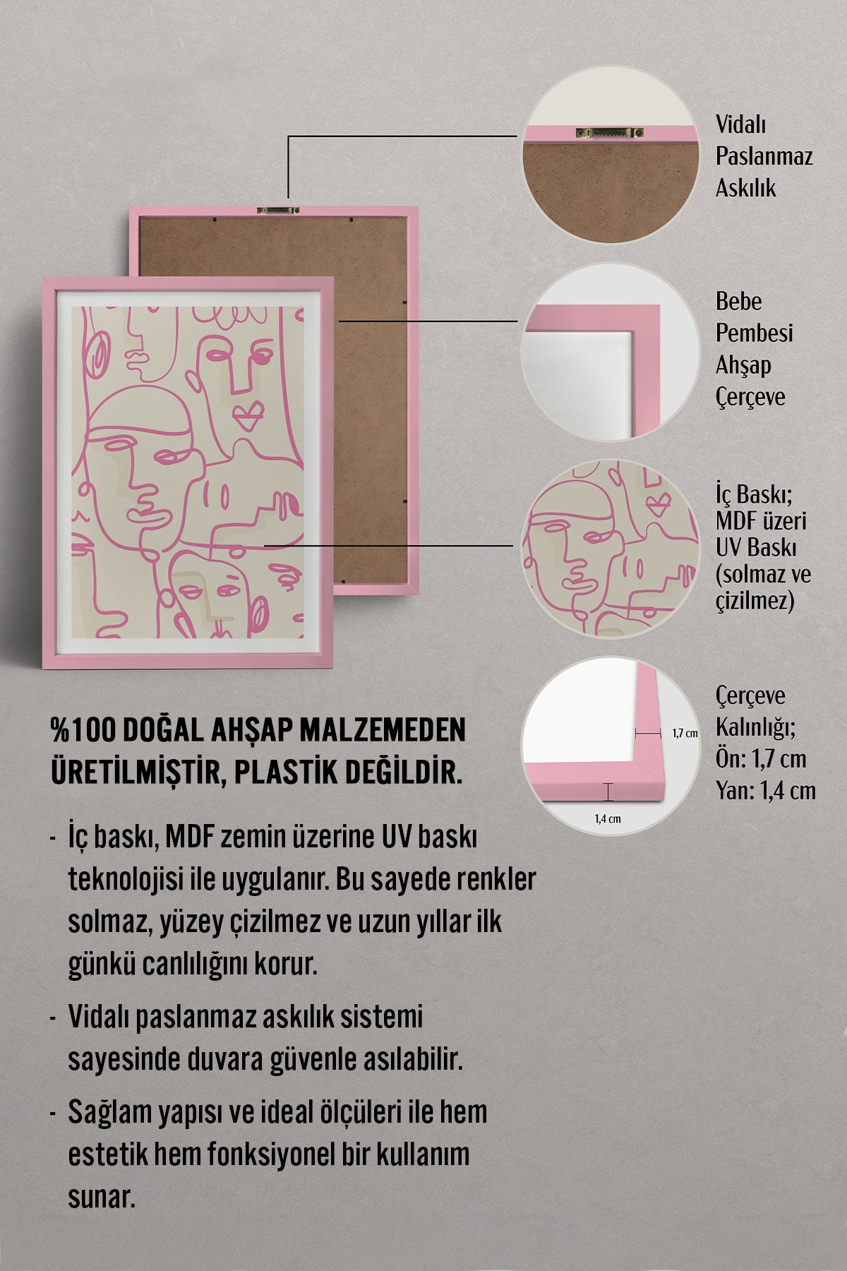 HOMEPACK Ahşap Çerçeveli Tablo Çerçeveli Poster Sanatsal Modern Duvar Dekoru TK-827