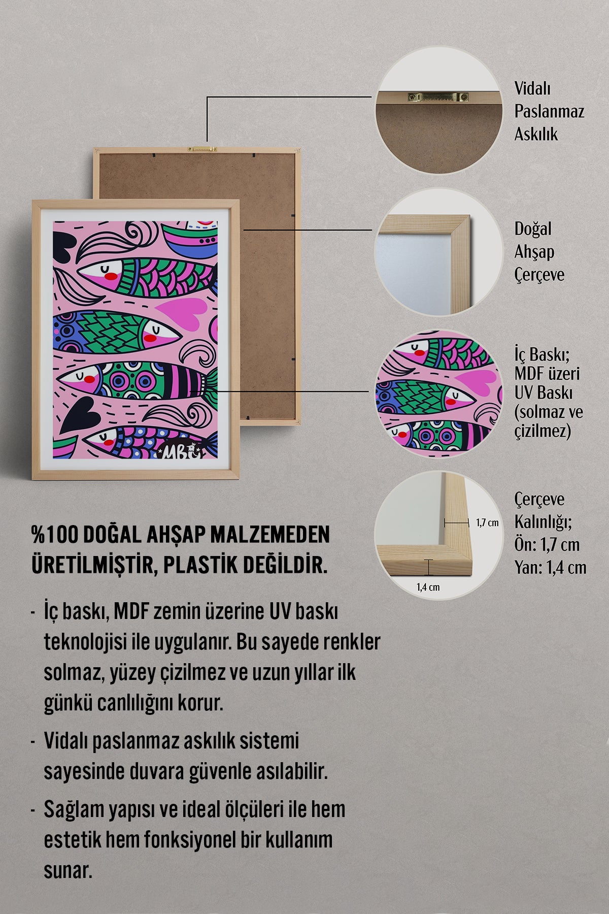 HOMEPACK Ahşap Çerçeveli Tablo Çerçeveli Poster Sanatsal Modern Duvar Dekoru TK-828