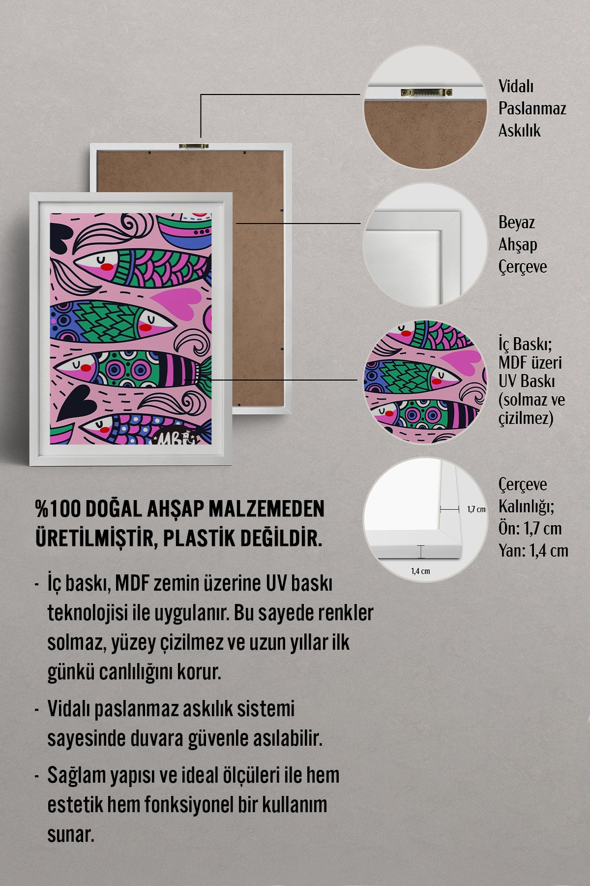 HOMEPACK Ahşap Çerçeveli Tablo Çerçeveli Poster Sanatsal Modern Duvar Dekoru TK-828
