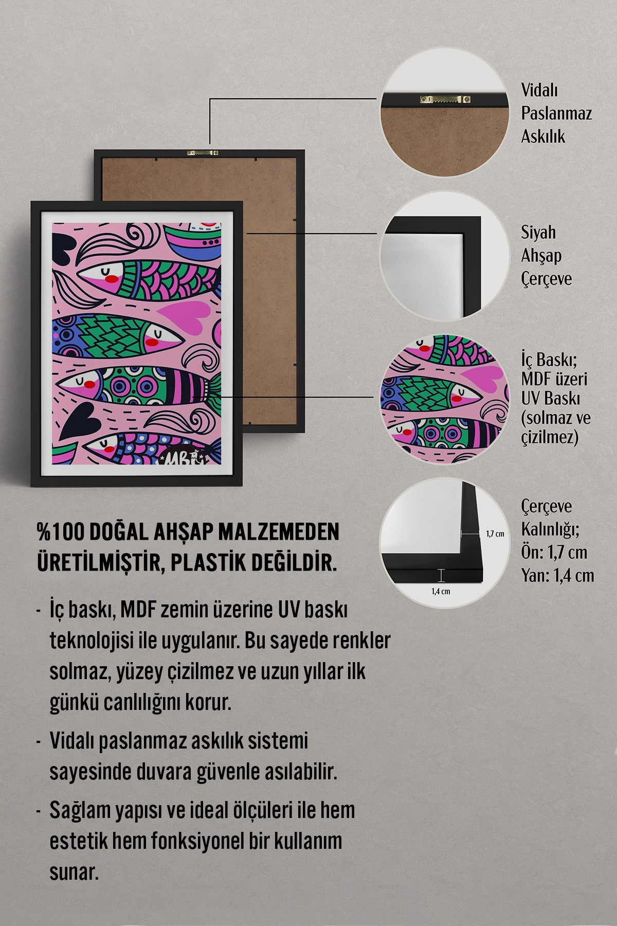 HOMEPACK Ahşap Çerçeveli Tablo Çerçeveli Poster Sanatsal Modern Duvar Dekoru TK-828