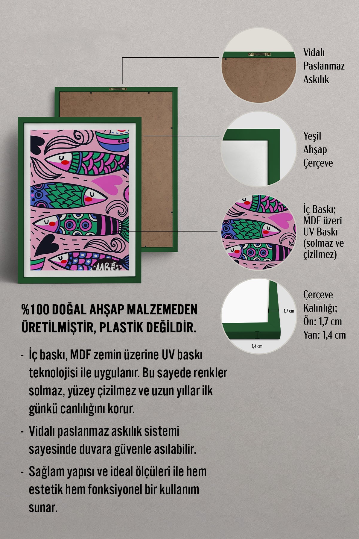 HOMEPACK Ahşap Çerçeveli Tablo Çerçeveli Poster Sanatsal Modern Duvar Dekoru TK-828