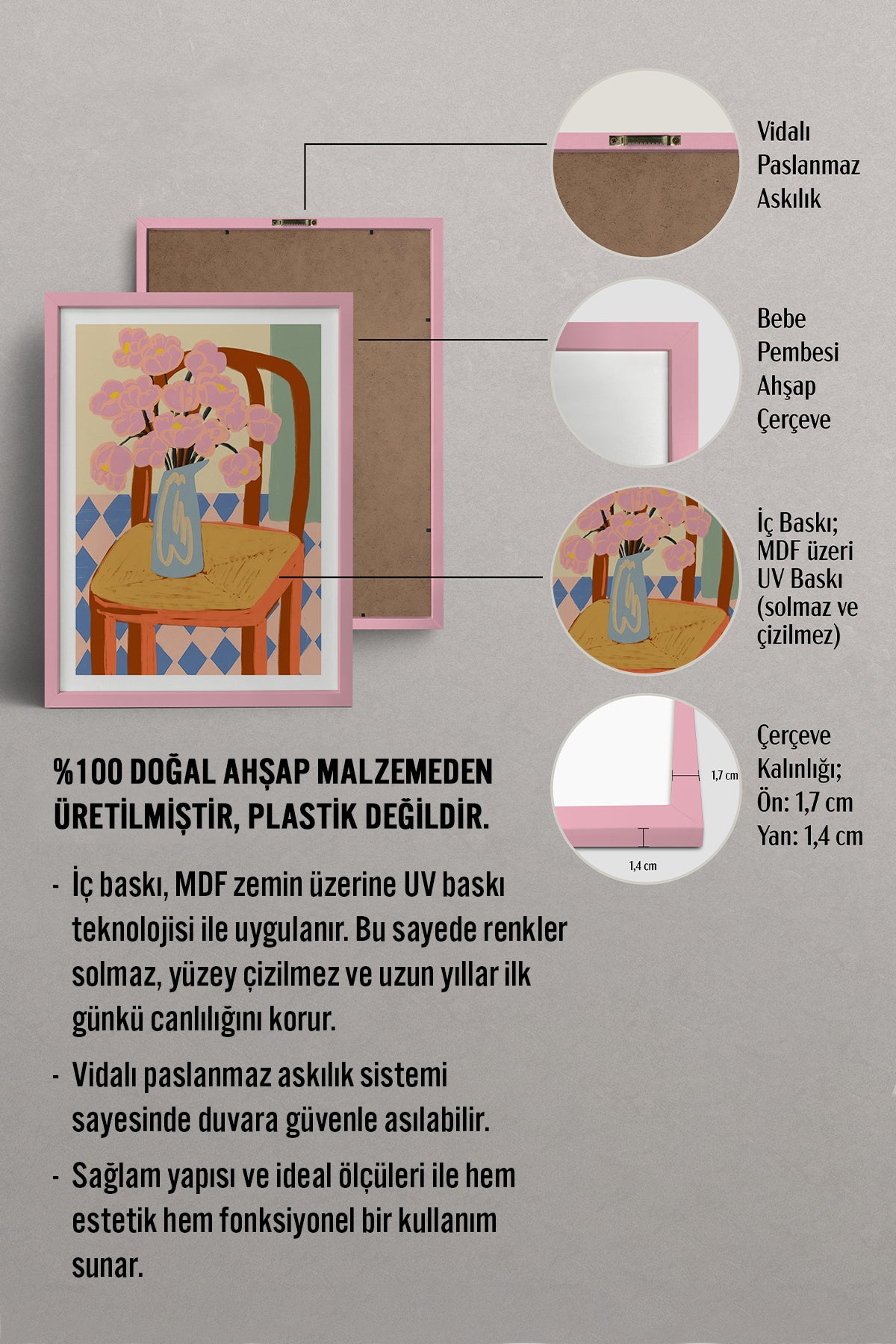 HOMEPACK Ahşap Çerçeveli Tablo Çerçeveli Poster Sanatsal Modern Duvar Dekoru TK-829