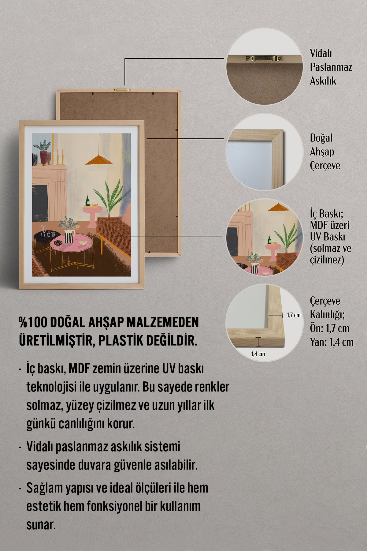 HOMEPACK Ahşap Çerçeveli Tablo Çerçeveli Poster Sanatsal Modern Duvar Dekoru TK-830