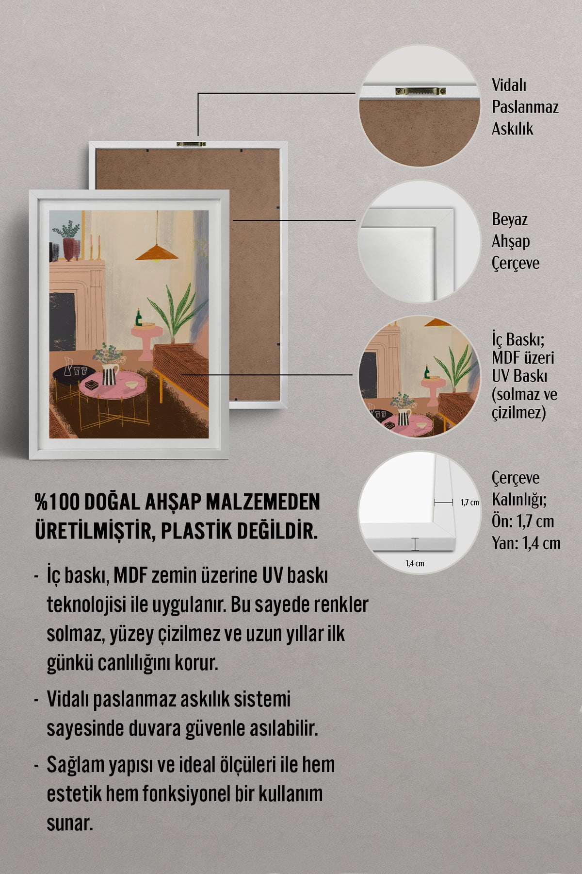 HOMEPACK Ahşap Çerçeveli Tablo Çerçeveli Poster Sanatsal Modern Duvar Dekoru TK-830