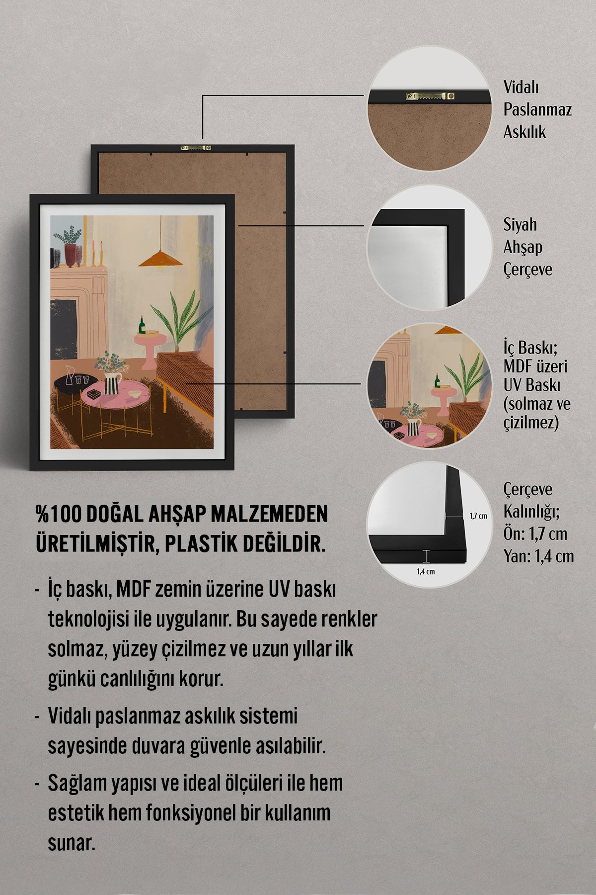 HOMEPACK Ahşap Çerçeveli Tablo Çerçeveli Poster Sanatsal Modern Duvar Dekoru TK-830
