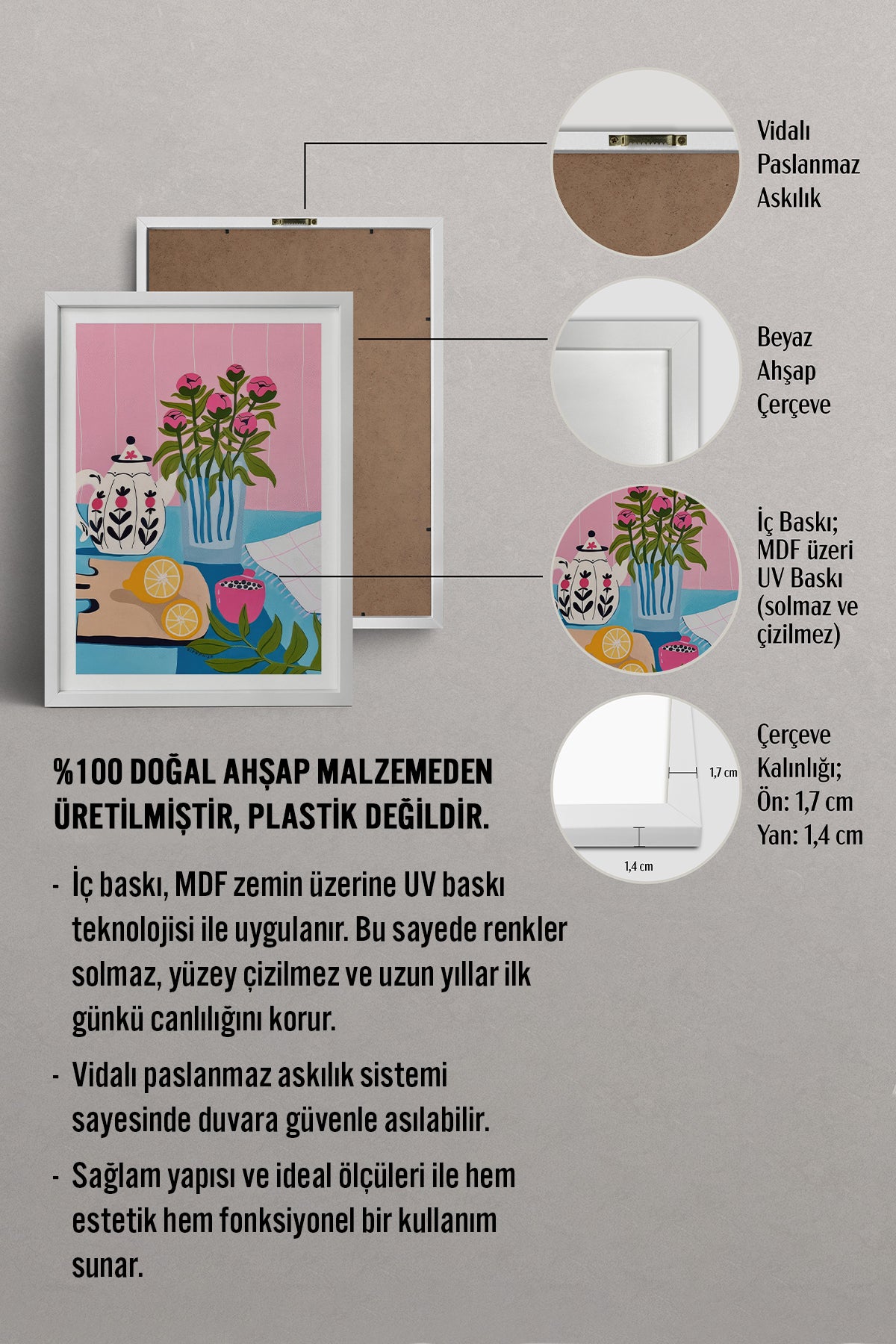HOMEPACK Ahşap Çerçeveli Tablo Çerçeveli Poster Sanatsal Modern Duvar Dekoru TK-831