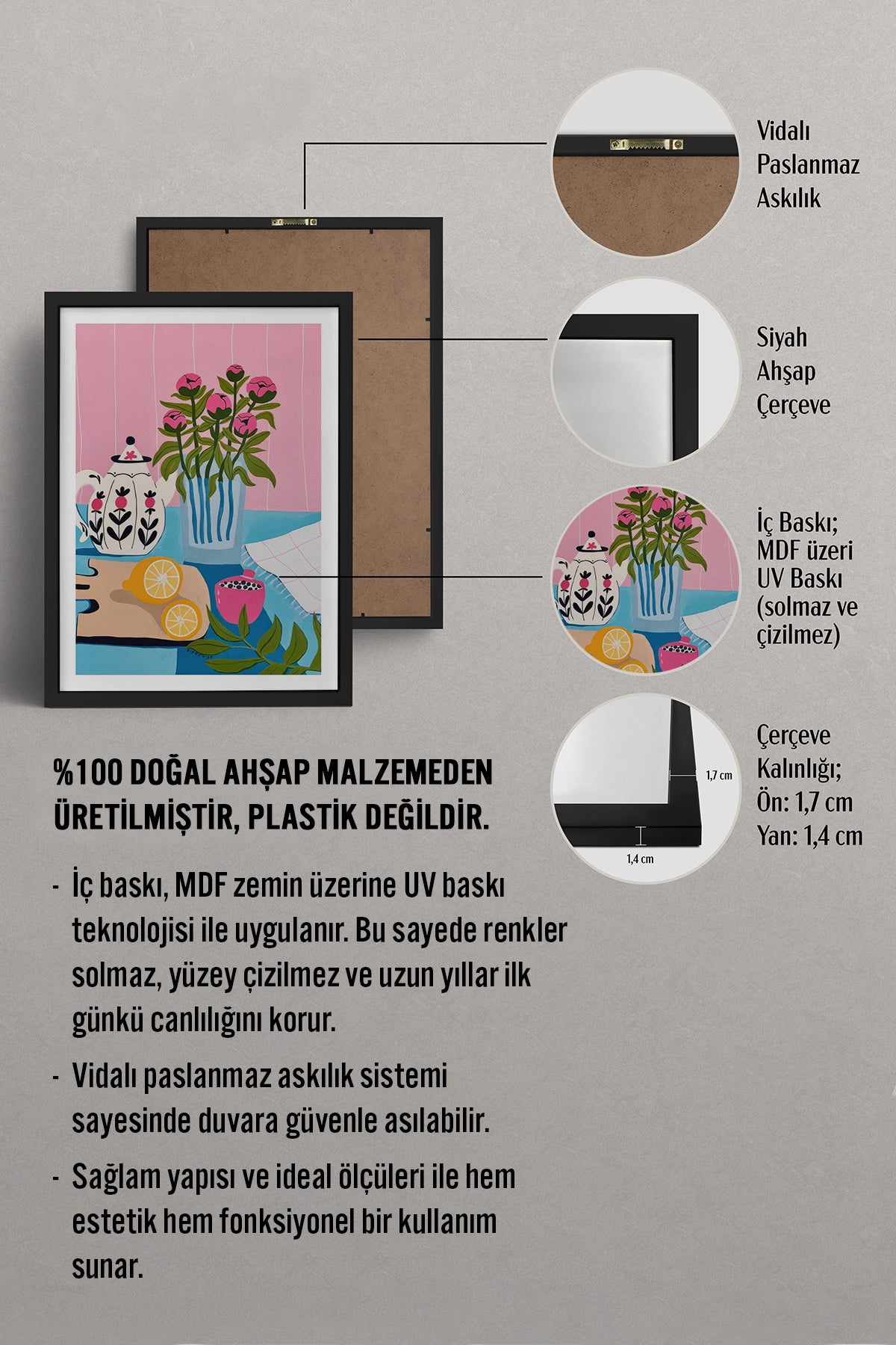 HOMEPACK Ahşap Çerçeveli Tablo Çerçeveli Poster Sanatsal Modern Duvar Dekoru TK-831