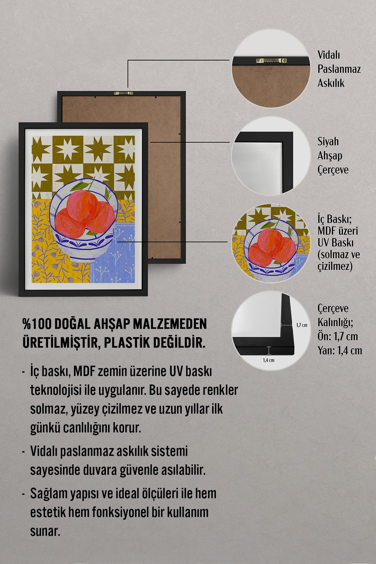 HOMEPACK Ahşap Çerçeveli Tablo Çerçeveli Poster Sanatsal Modern Duvar Dekoru TK-832