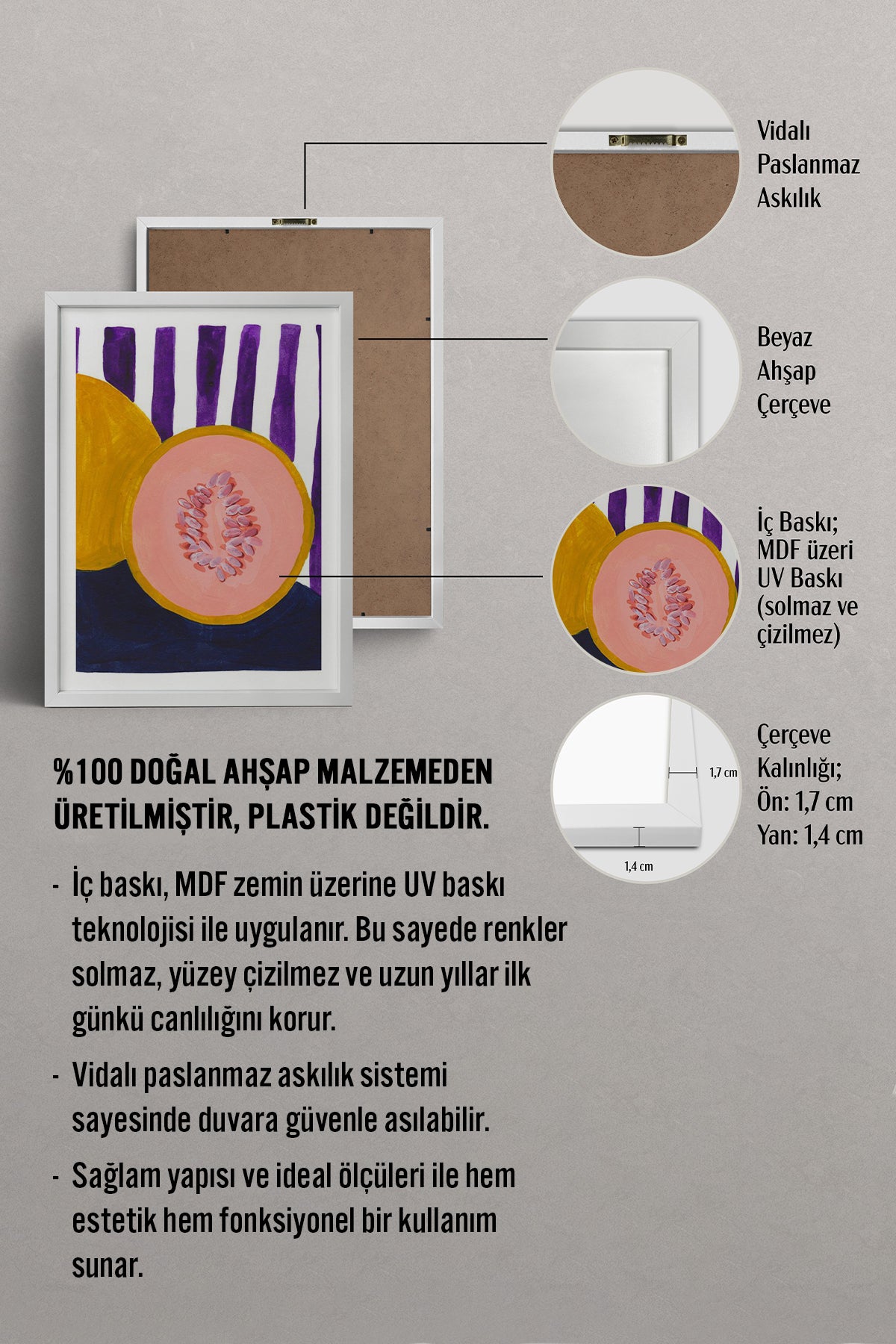 HOMEPACK Ahşap Çerçeveli Tablo Çerçeveli Poster Sanatsal Modern Duvar Dekoru TK-833