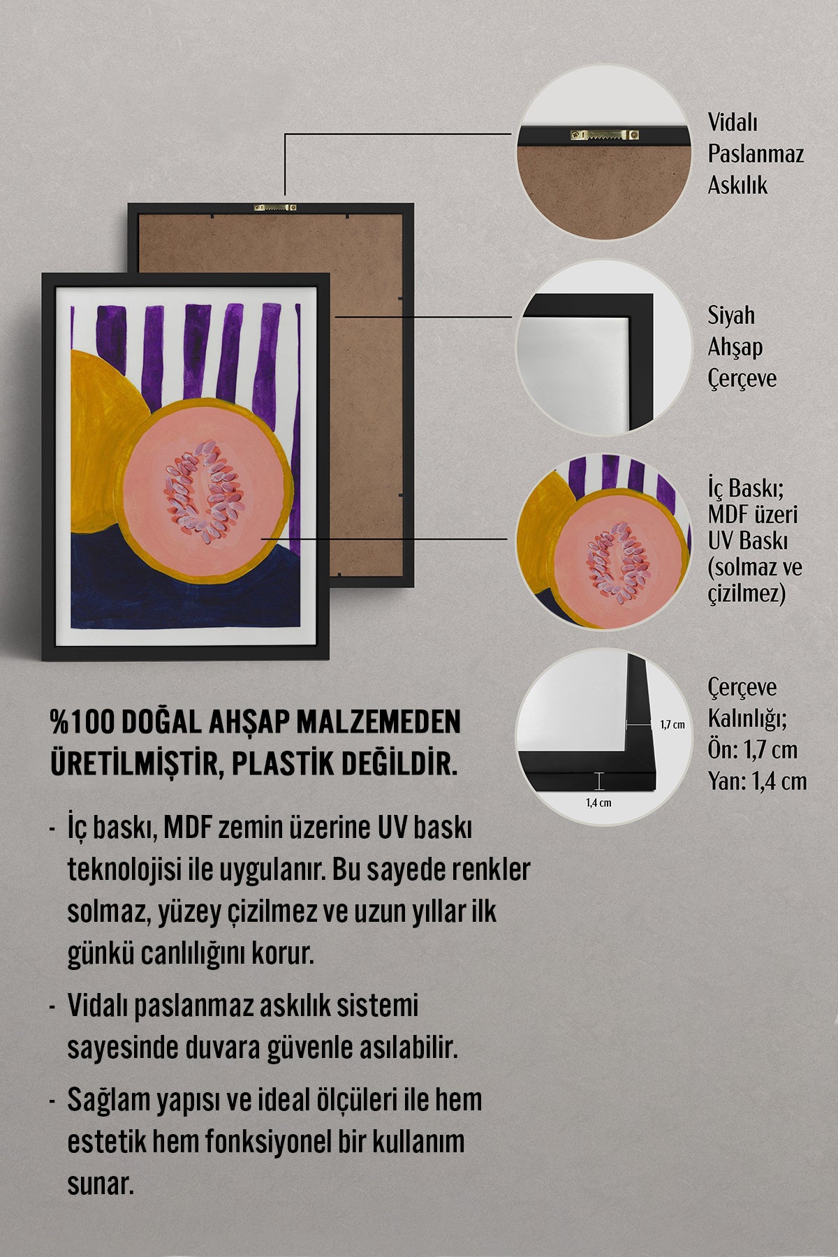 HOMEPACK Ahşap Çerçeveli Tablo Çerçeveli Poster Sanatsal Modern Duvar Dekoru TK-833