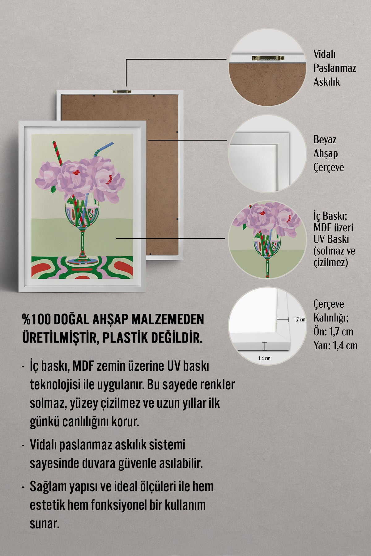 HOMEPACK Ahşap Çerçeveli Tablo Çerçeveli Poster Sanatsal Modern Duvar Dekoru TK-834