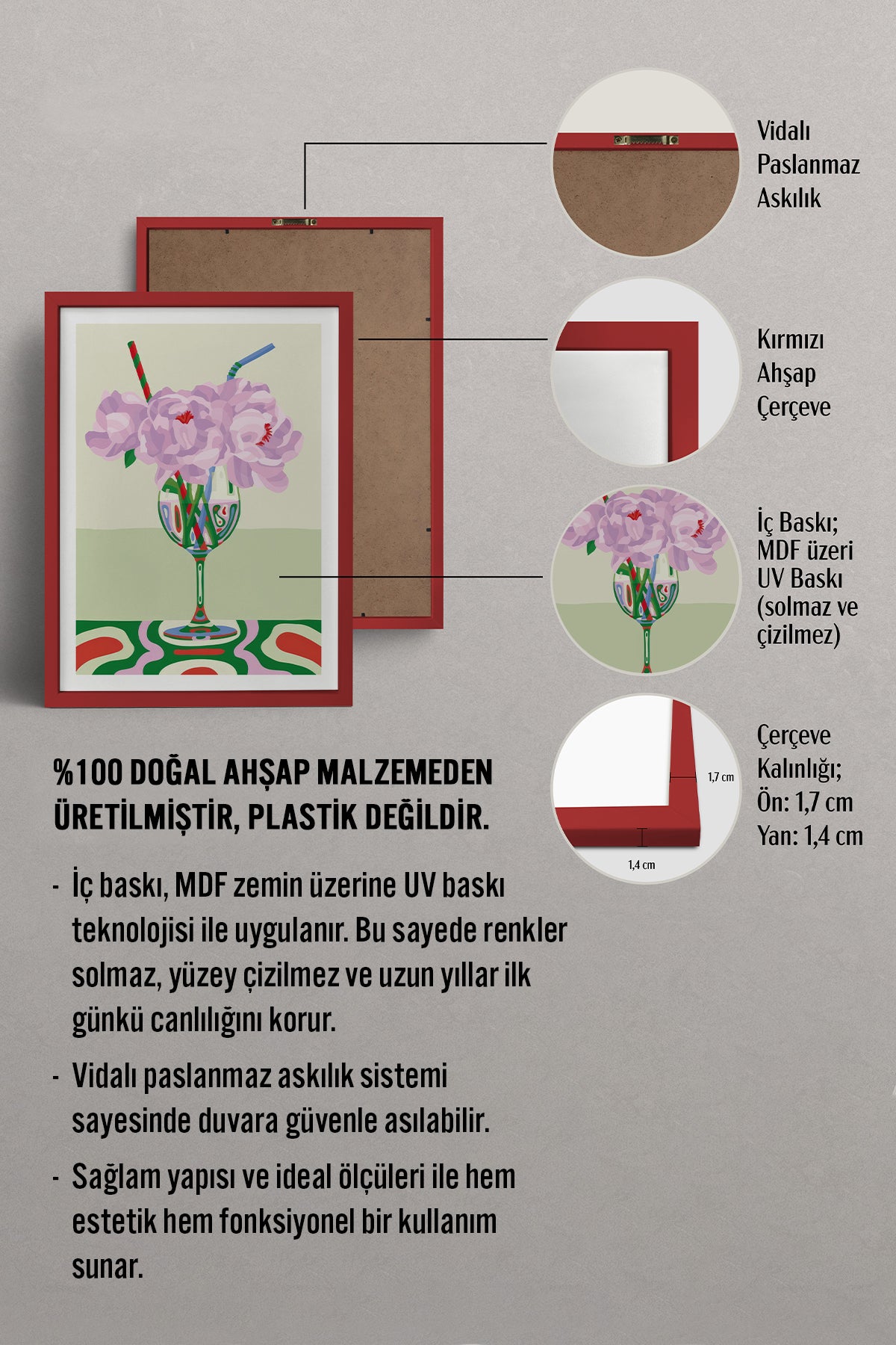 HOMEPACK Ahşap Çerçeveli Tablo Çerçeveli Poster Sanatsal Modern Duvar Dekoru TK-834