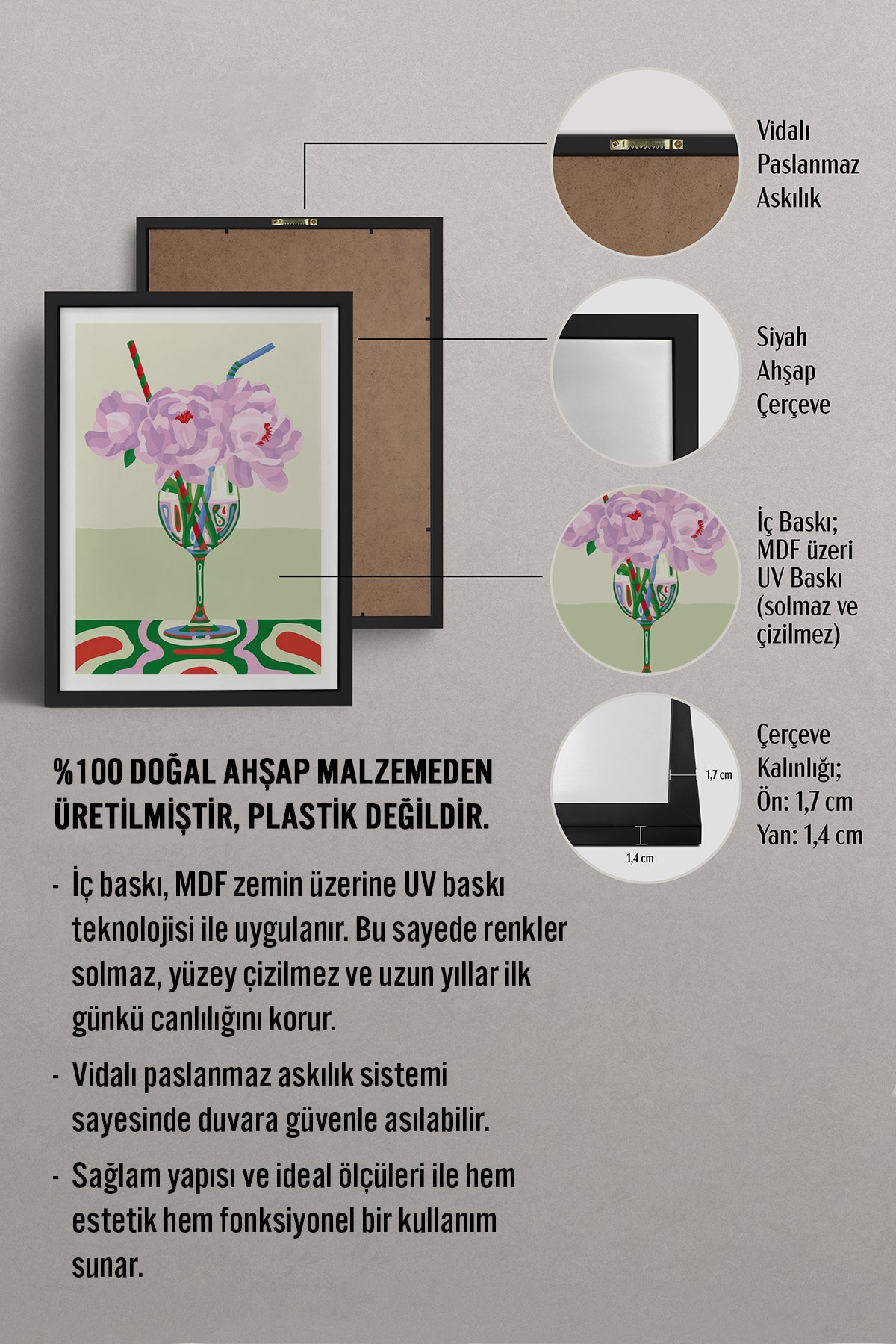 HOMEPACK Ahşap Çerçeveli Tablo Çerçeveli Poster Sanatsal Modern Duvar Dekoru TK-834
