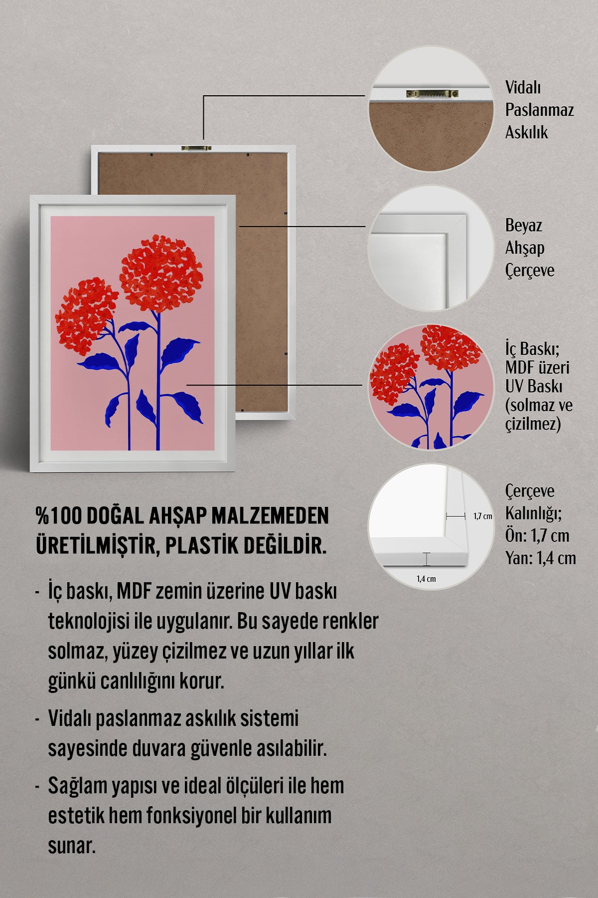 HOMEPACK Ahşap Çerçeveli Tablo Çerçeveli Poster Sanatsal Modern Duvar Dekoru TK-835
