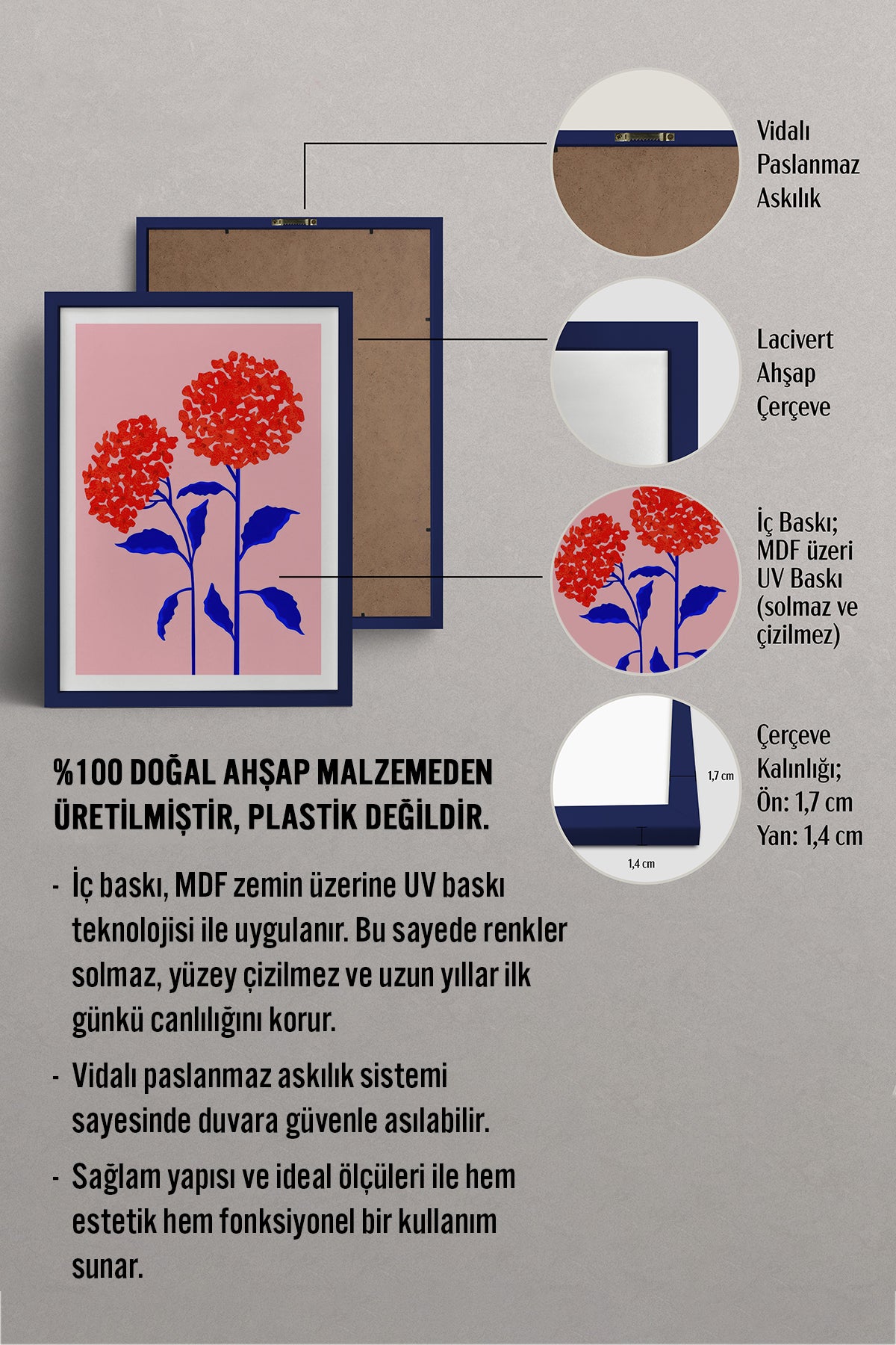 HOMEPACK Ahşap Çerçeveli Tablo Çerçeveli Poster Sanatsal Modern Duvar Dekoru TK-835