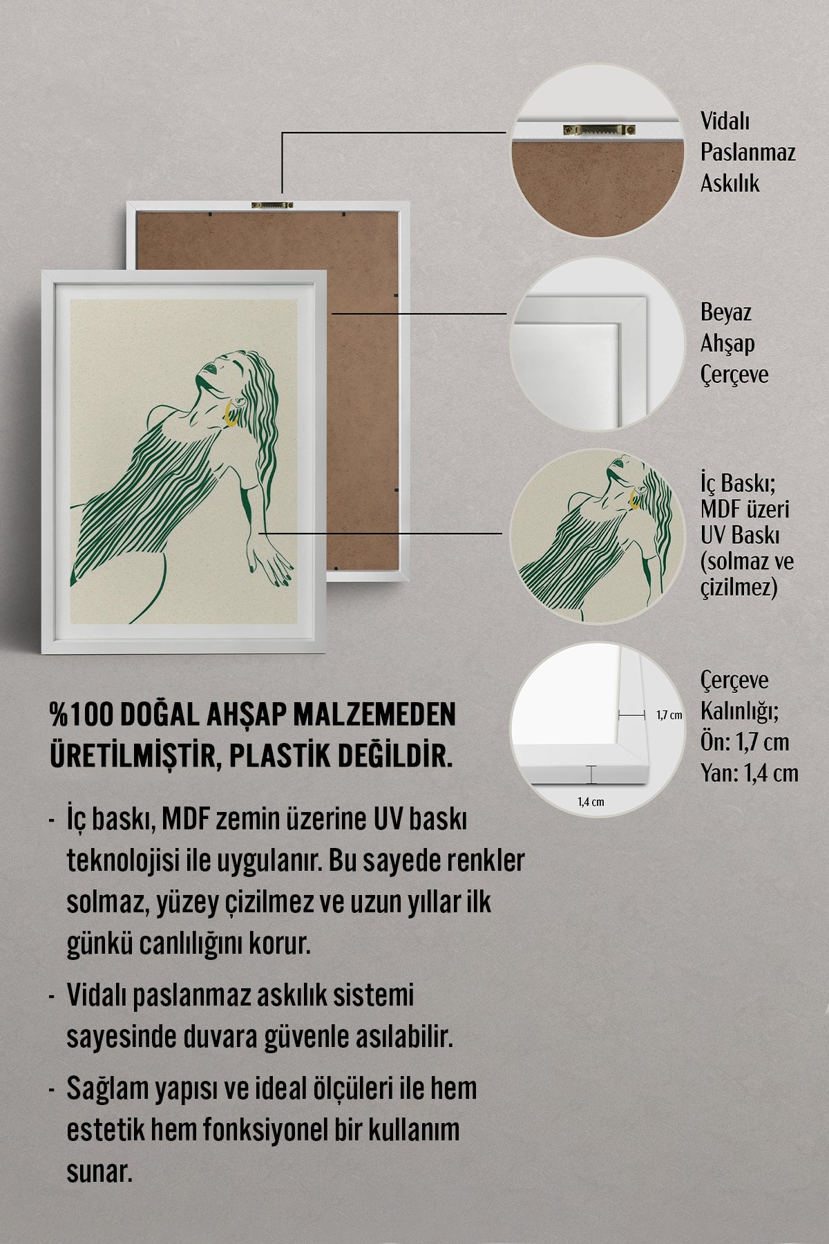 HOMEPACK Ahşap Çerçeveli Tablo Çerçeveli Poster Sanatsal Modern Duvar Dekoru TK-838