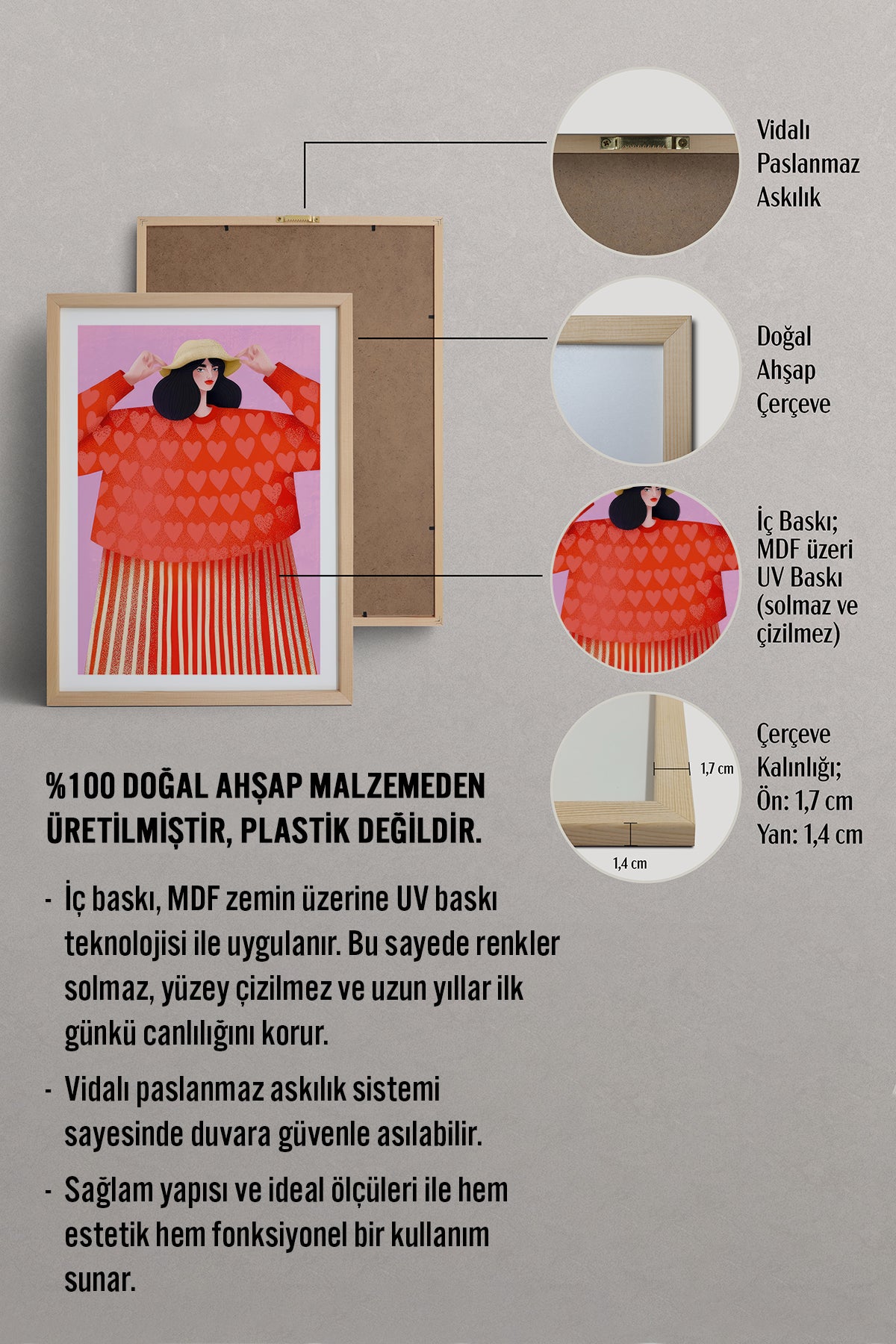 HOMEPACK Ahşap Çerçeveli Tablo Çerçeveli Poster Sanatsal Modern Duvar Dekoru TK-839
