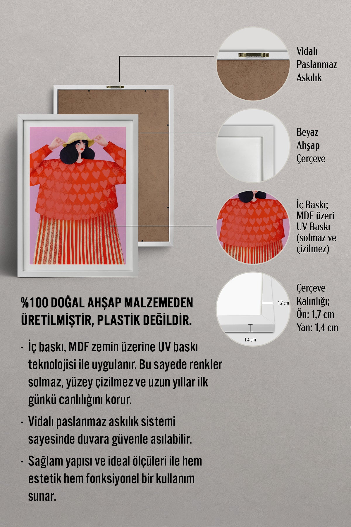HOMEPACK Ahşap Çerçeveli Tablo Çerçeveli Poster Sanatsal Modern Duvar Dekoru TK-839