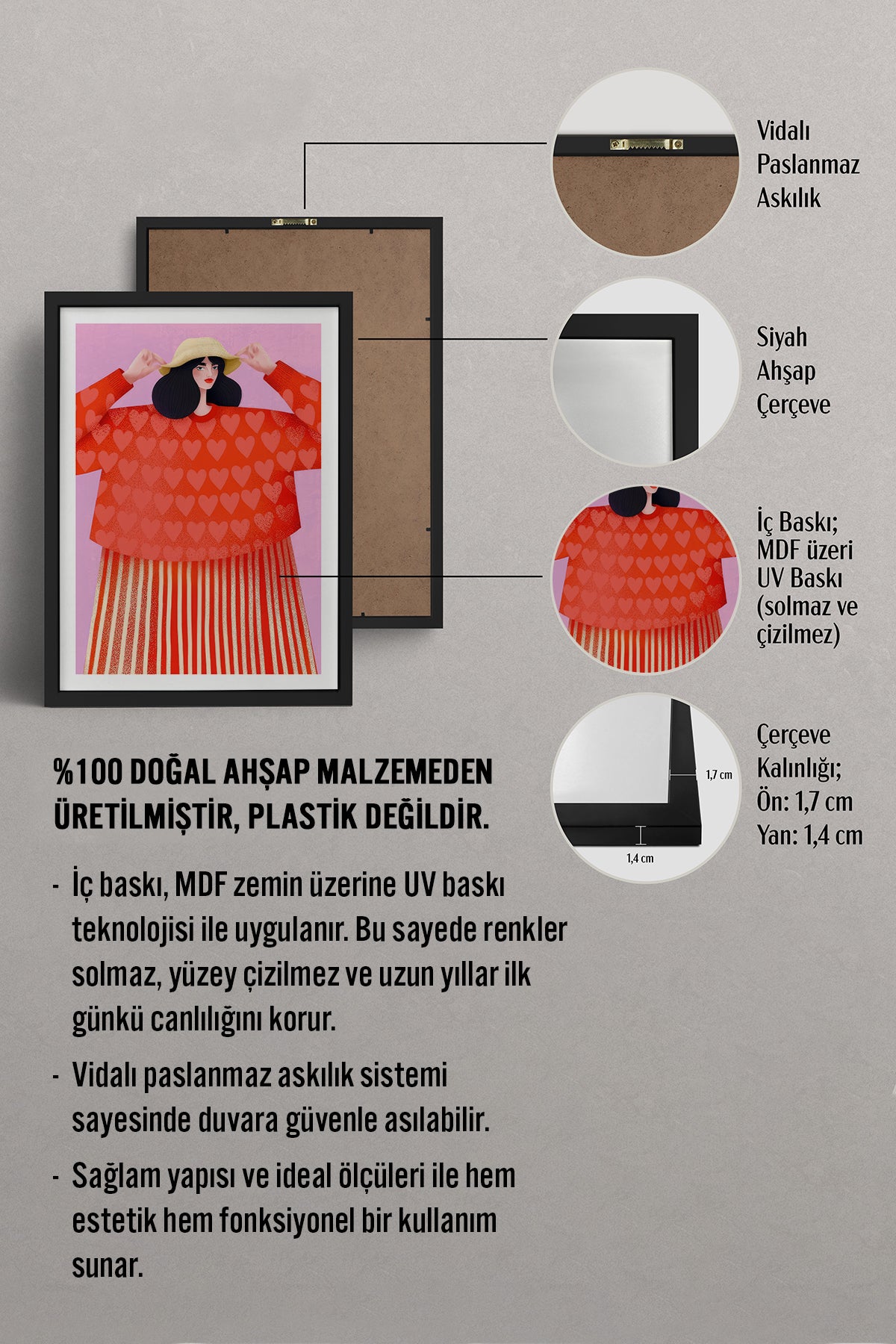 HOMEPACK Ahşap Çerçeveli Tablo Çerçeveli Poster Sanatsal Modern Duvar Dekoru TK-839