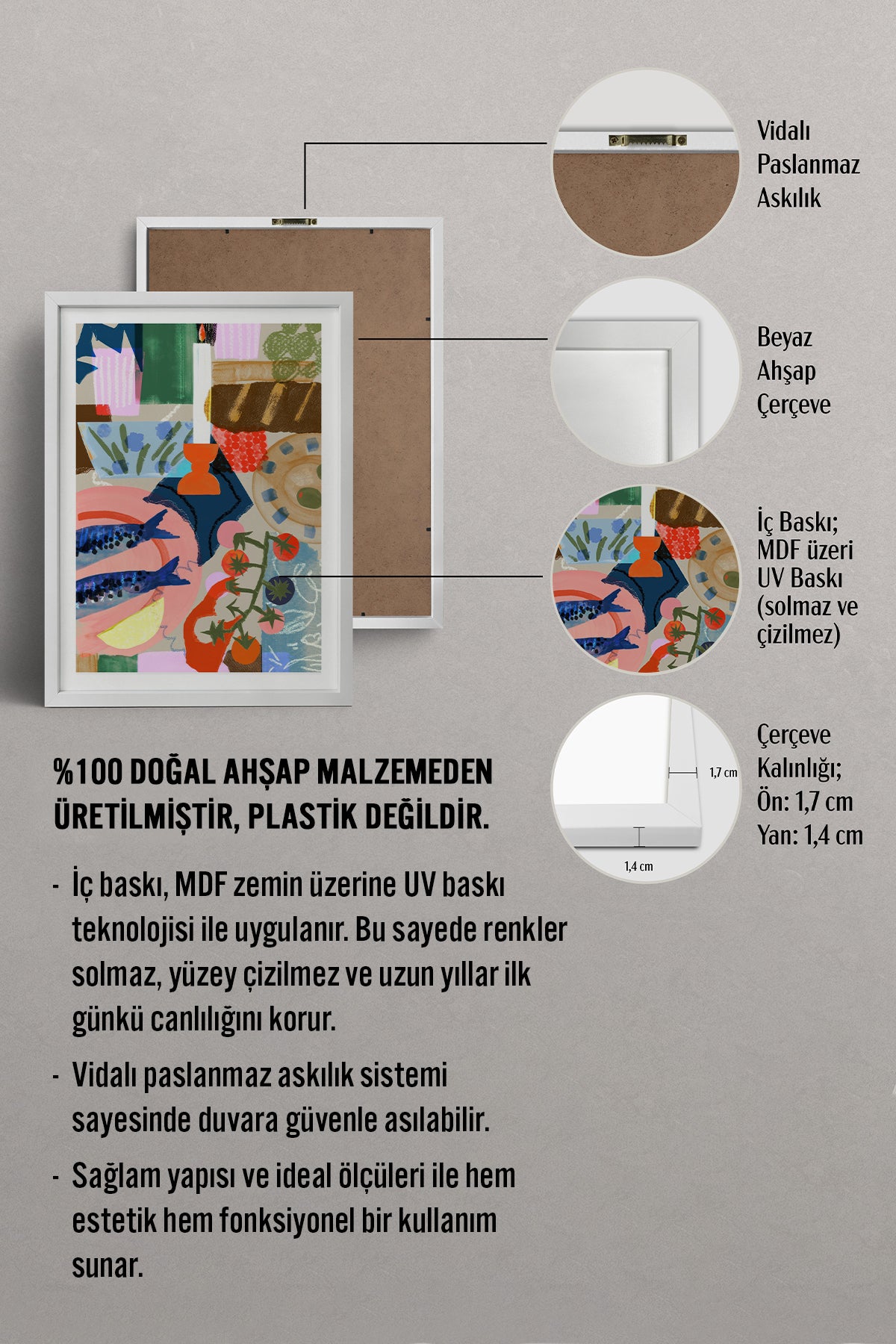 HOMEPACK Ahşap Çerçeveli Tablo Çerçeveli Poster Sanatsal Modern Duvar Dekoru TK-840