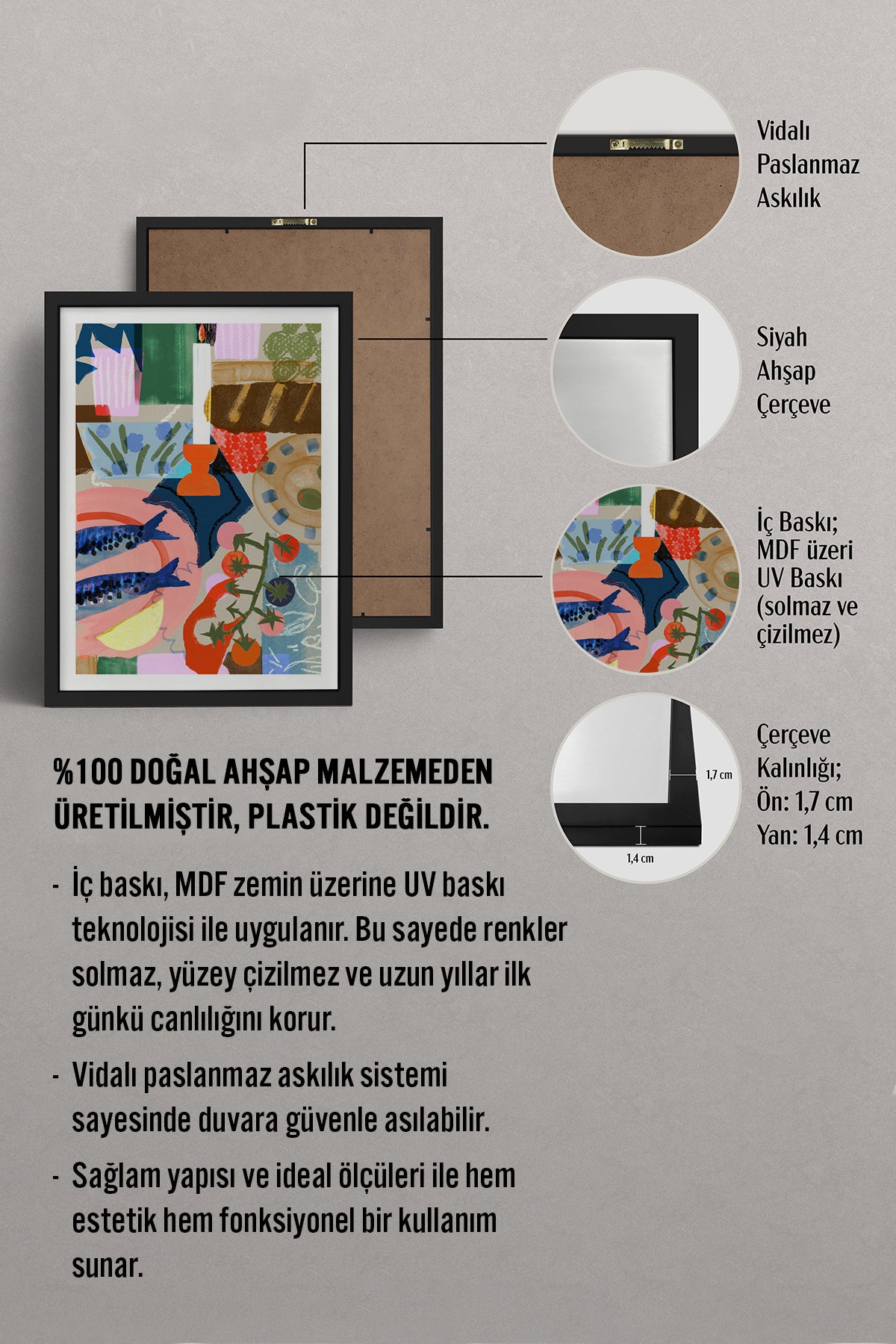 HOMEPACK Ahşap Çerçeveli Tablo Çerçeveli Poster Sanatsal Modern Duvar Dekoru TK-840