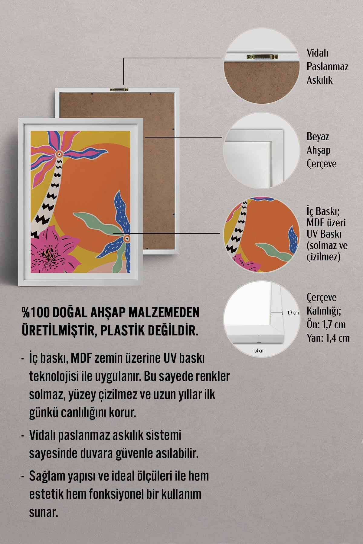 HOMEPACK Ahşap Çerçeveli Tablo Çerçeveli Poster Sanatsal Modern Duvar Dekoru TK-842