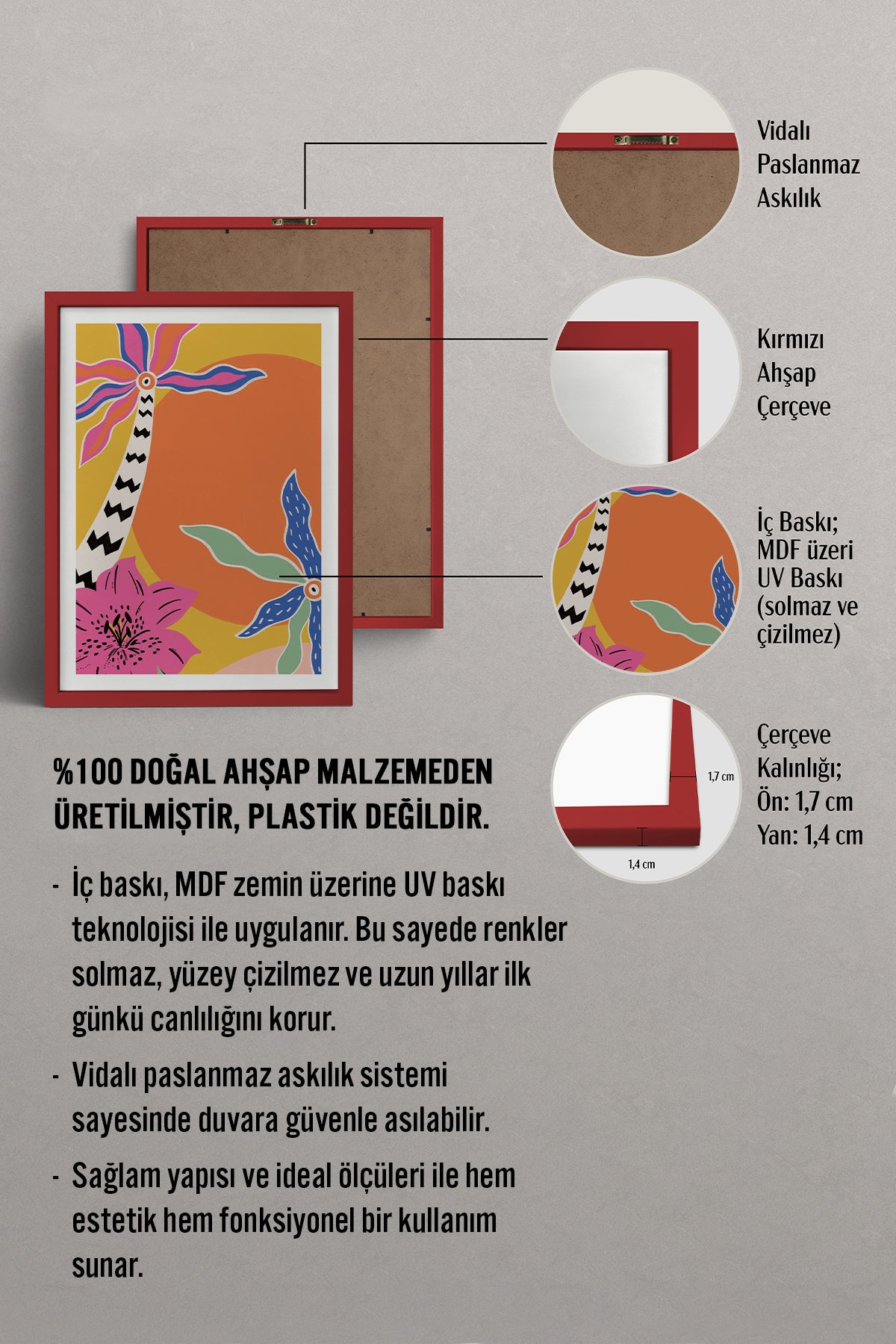 HOMEPACK Ahşap Çerçeveli Tablo Çerçeveli Poster Sanatsal Modern Duvar Dekoru TK-842