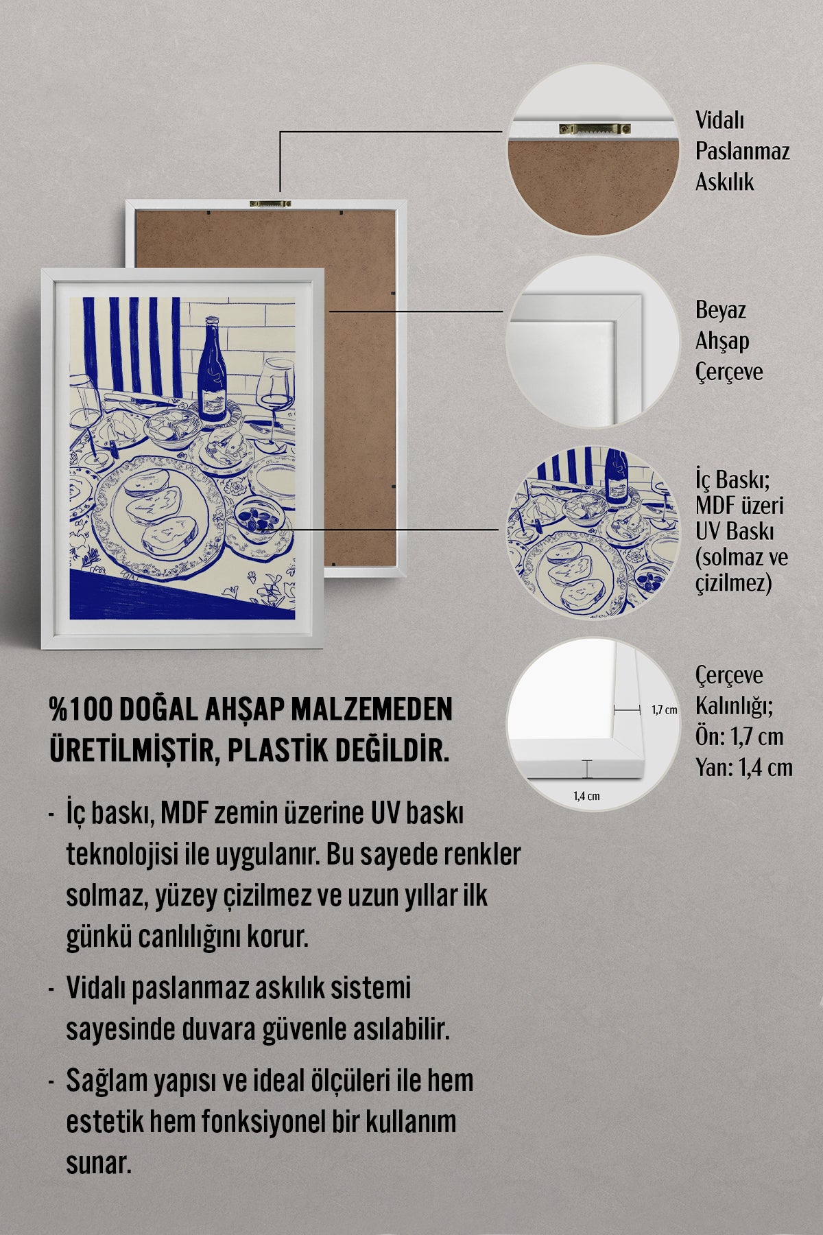 HOMEPACK Ahşap Çerçeveli Tablo Çerçeveli Poster Sanatsal Modern Duvar Dekoru TK-843