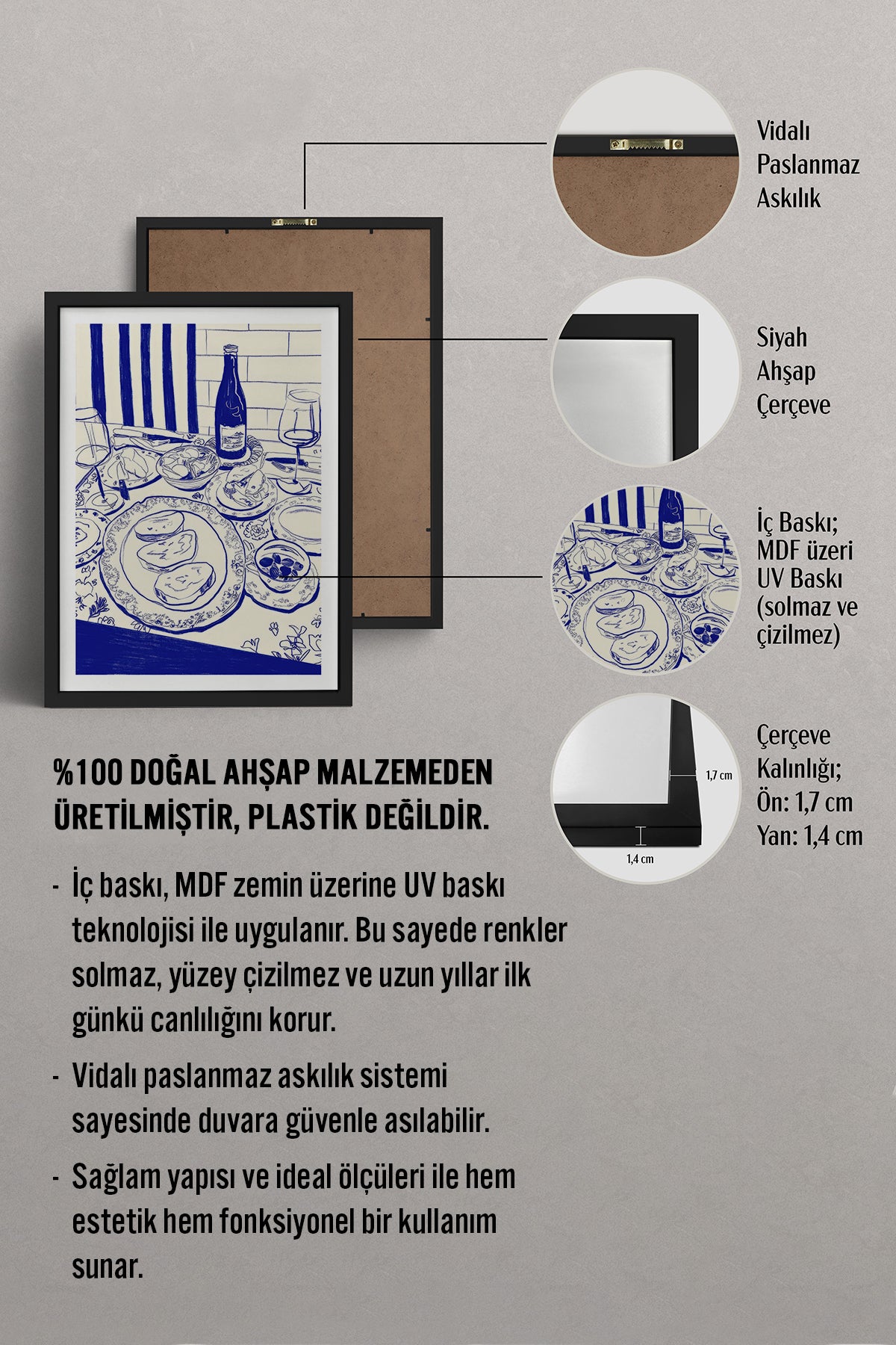 HOMEPACK Ahşap Çerçeveli Tablo Çerçeveli Poster Sanatsal Modern Duvar Dekoru TK-843