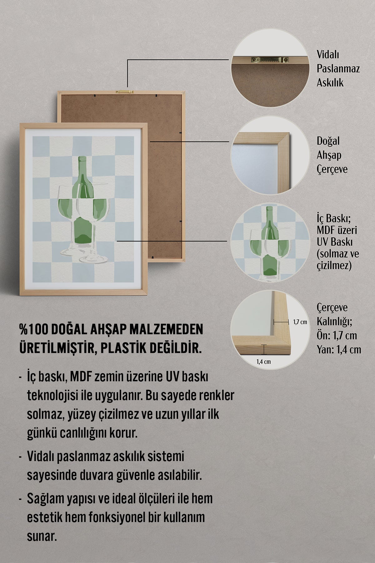 HOMEPACK Ahşap Çerçeveli Tablo Çerçeveli Poster Sanatsal Modern Duvar Dekoru TK-845