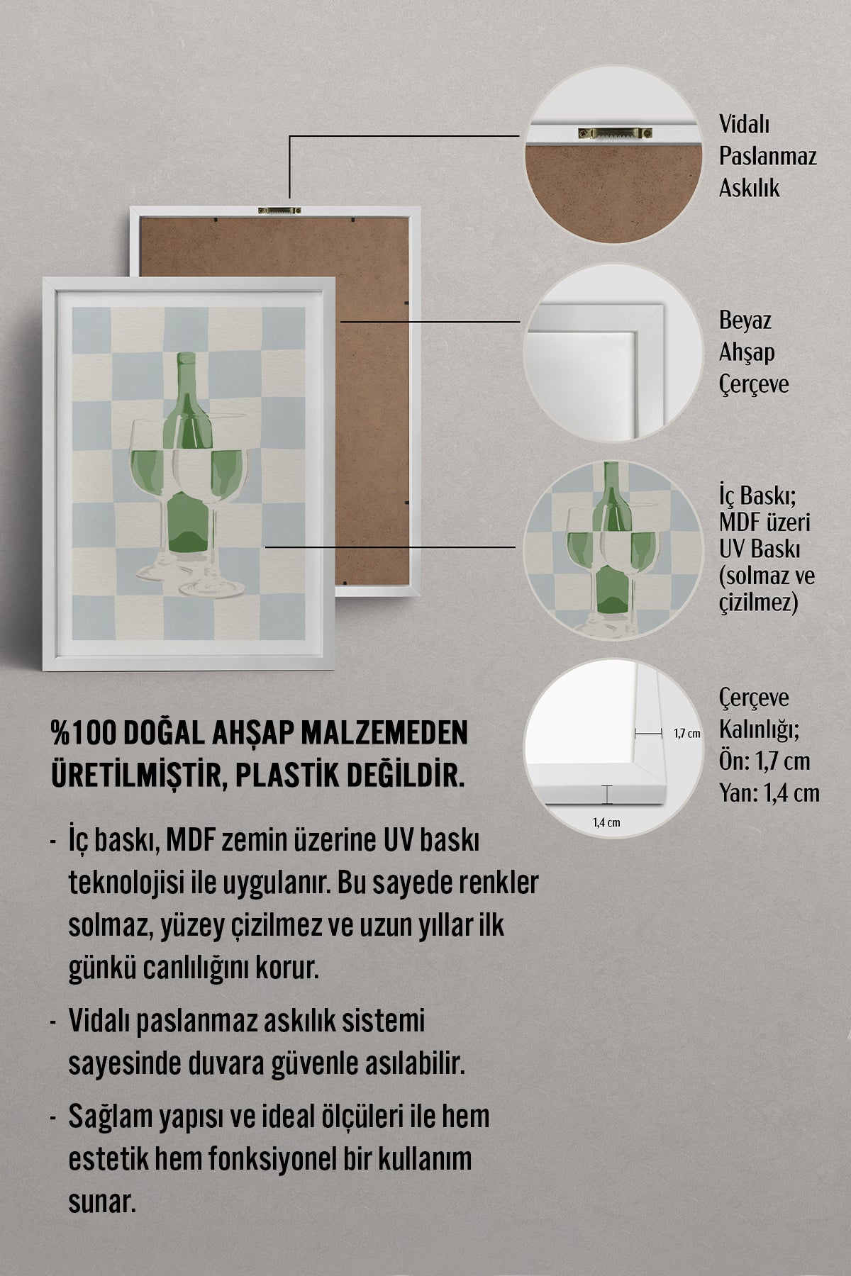 HOMEPACK Ahşap Çerçeveli Tablo Çerçeveli Poster Sanatsal Modern Duvar Dekoru TK-845