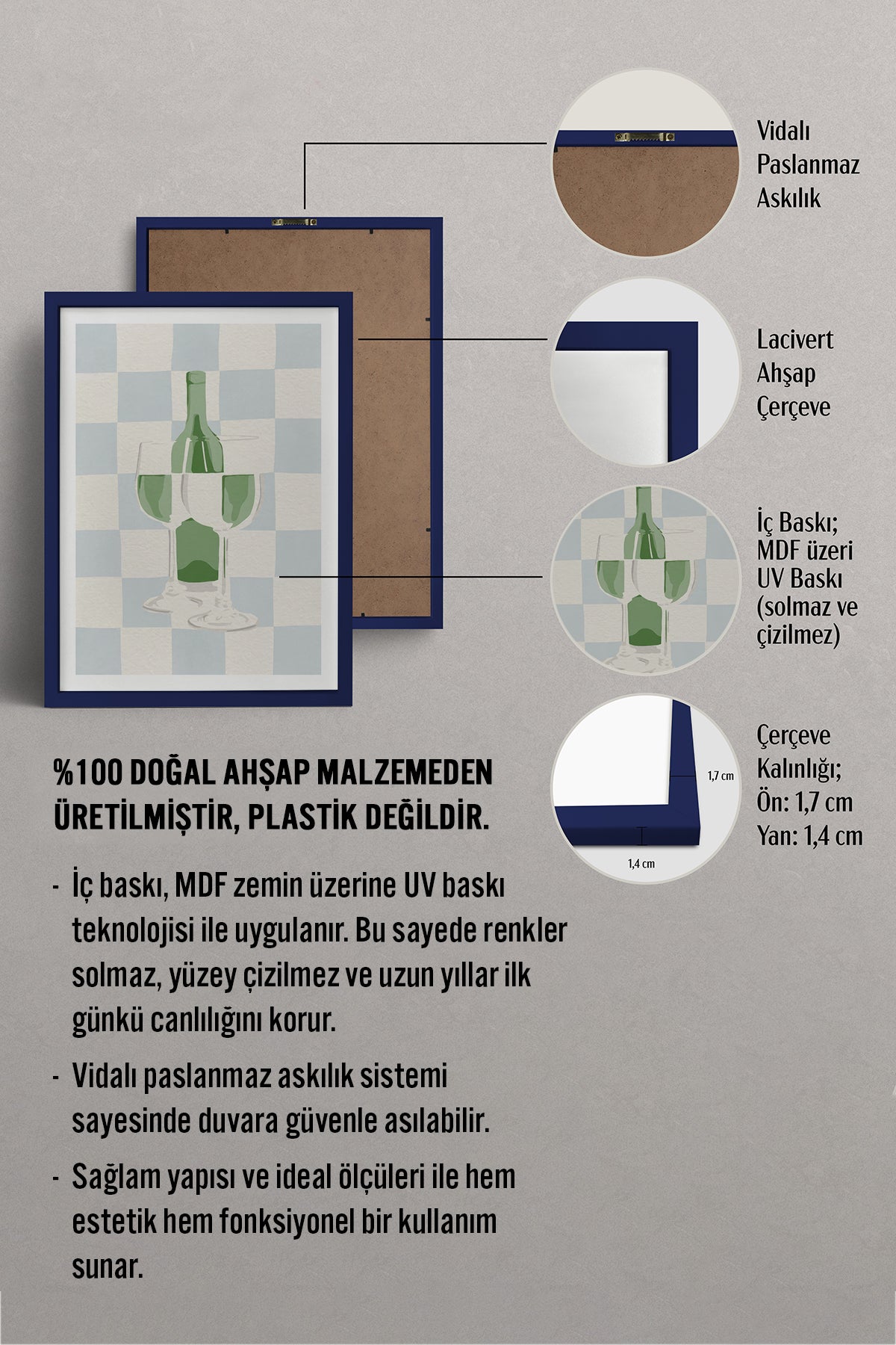 HOMEPACK Ahşap Çerçeveli Tablo Çerçeveli Poster Sanatsal Modern Duvar Dekoru TK-845