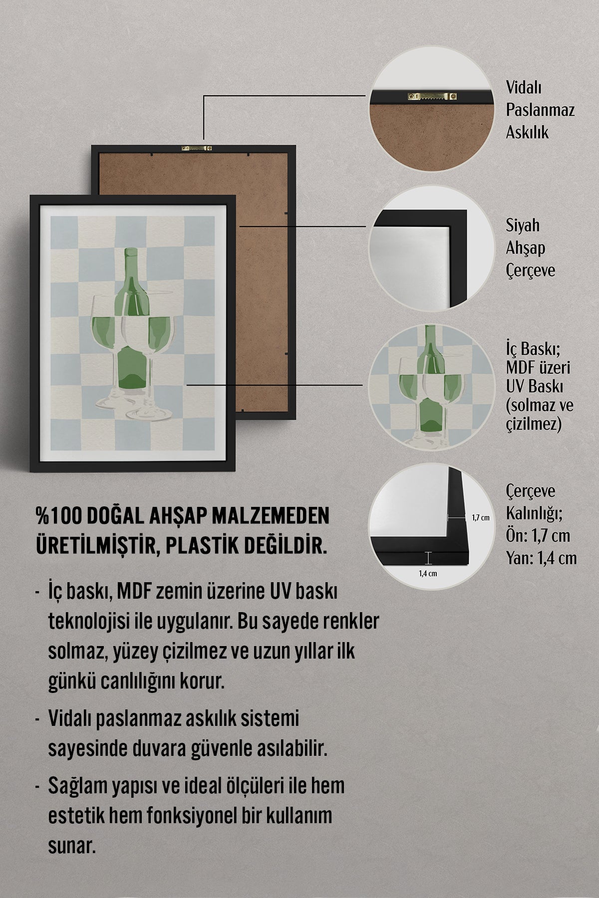 HOMEPACK Ahşap Çerçeveli Tablo Çerçeveli Poster Sanatsal Modern Duvar Dekoru TK-845