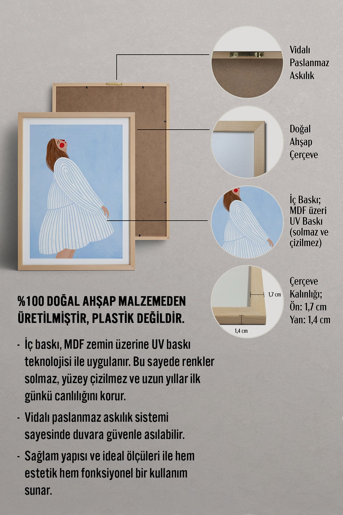 HOMEPACK Ahşap Çerçeveli Tablo Çerçeveli Poster Sanatsal Modern Duvar Dekoru TK-848