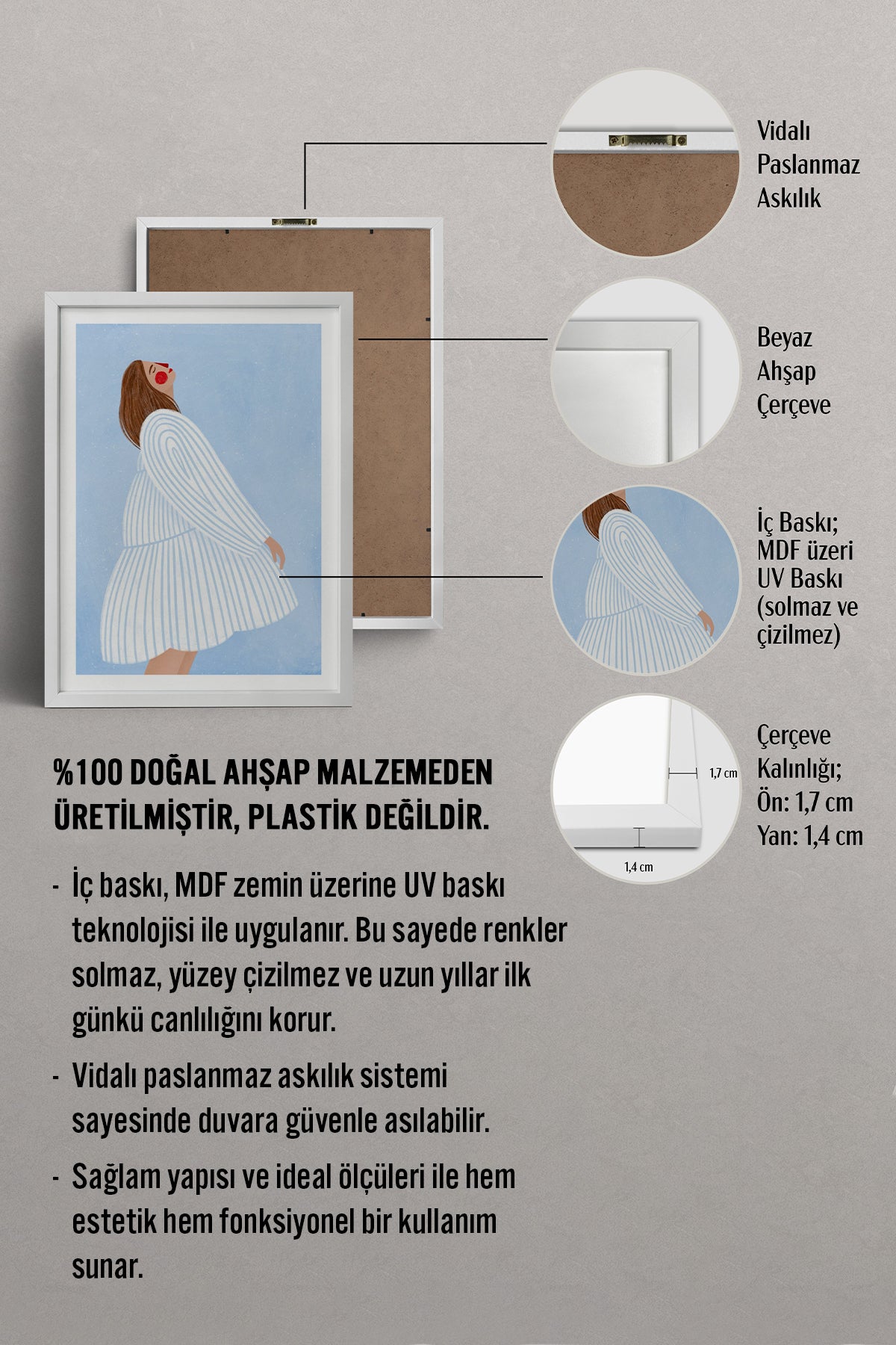 HOMEPACK Ahşap Çerçeveli Tablo Çerçeveli Poster Sanatsal Modern Duvar Dekoru TK-848