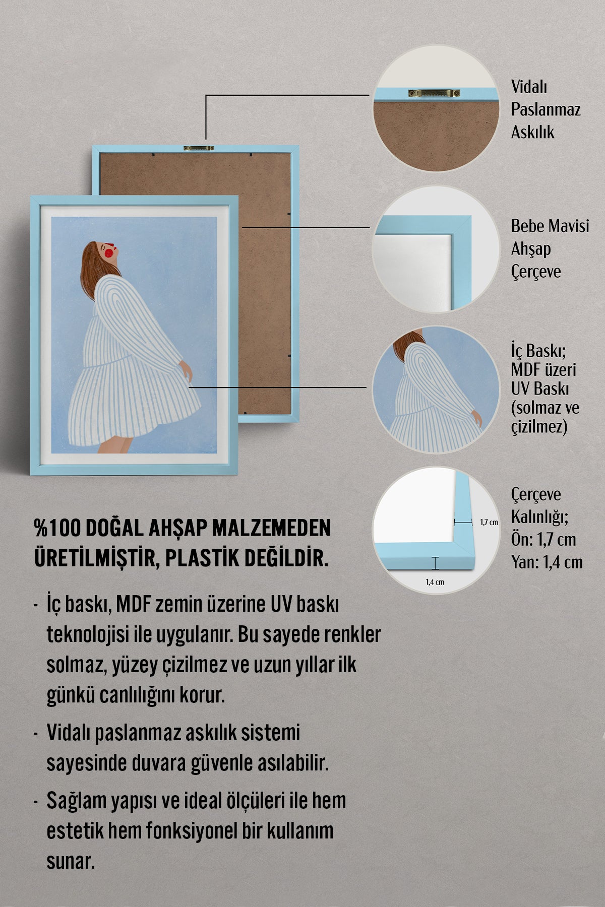 HOMEPACK Ahşap Çerçeveli Tablo Çerçeveli Poster Sanatsal Modern Duvar Dekoru TK-848