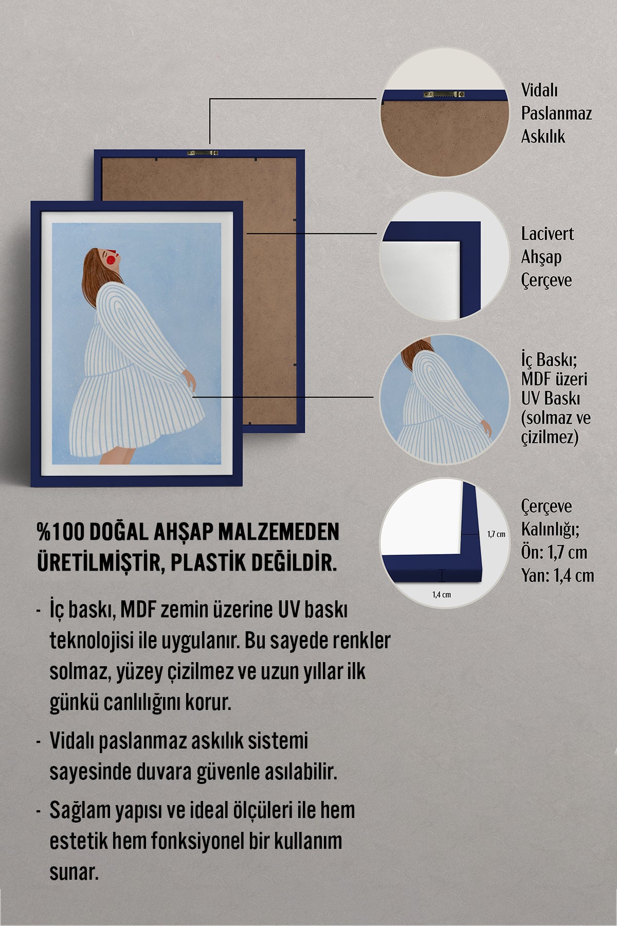 HOMEPACK Ahşap Çerçeveli Tablo Çerçeveli Poster Sanatsal Modern Duvar Dekoru TK-848
