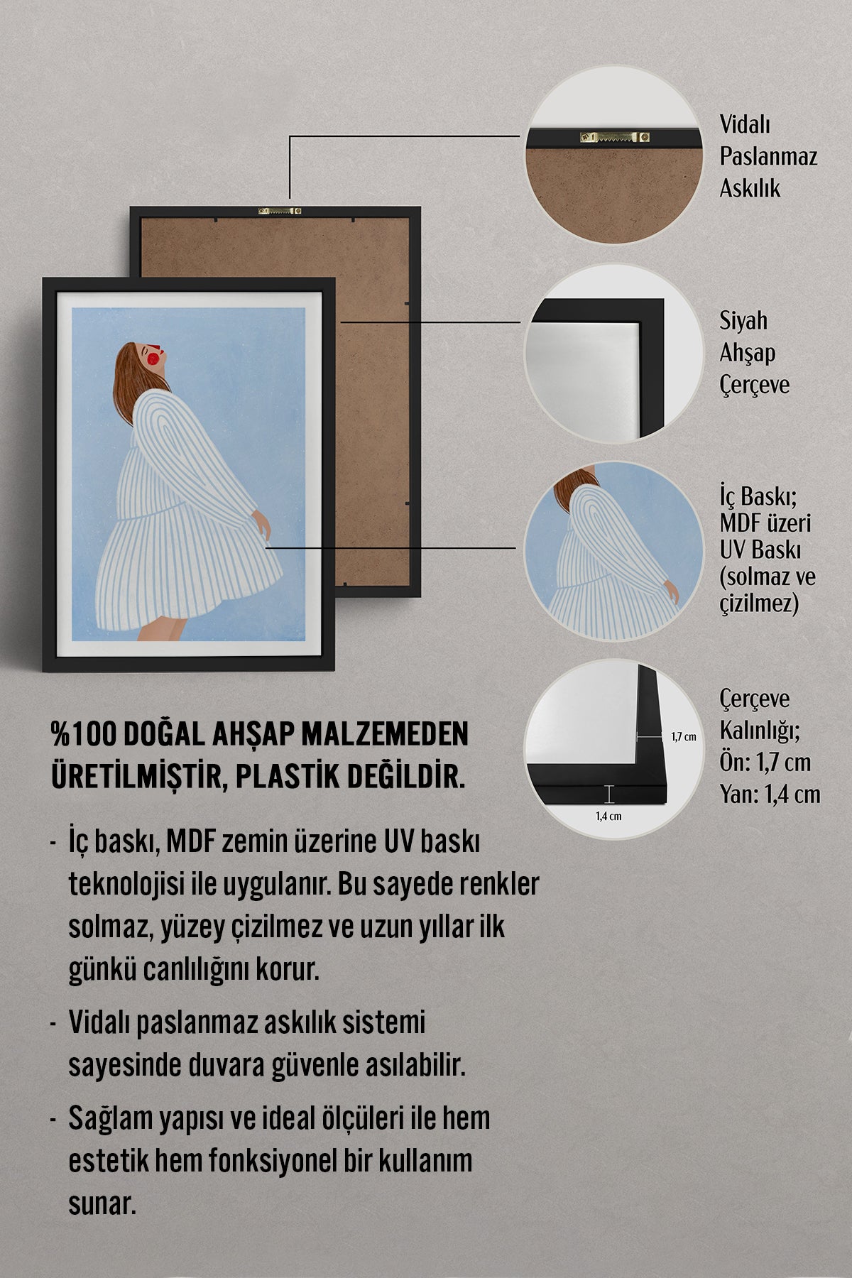 HOMEPACK Ahşap Çerçeveli Tablo Çerçeveli Poster Sanatsal Modern Duvar Dekoru TK-848