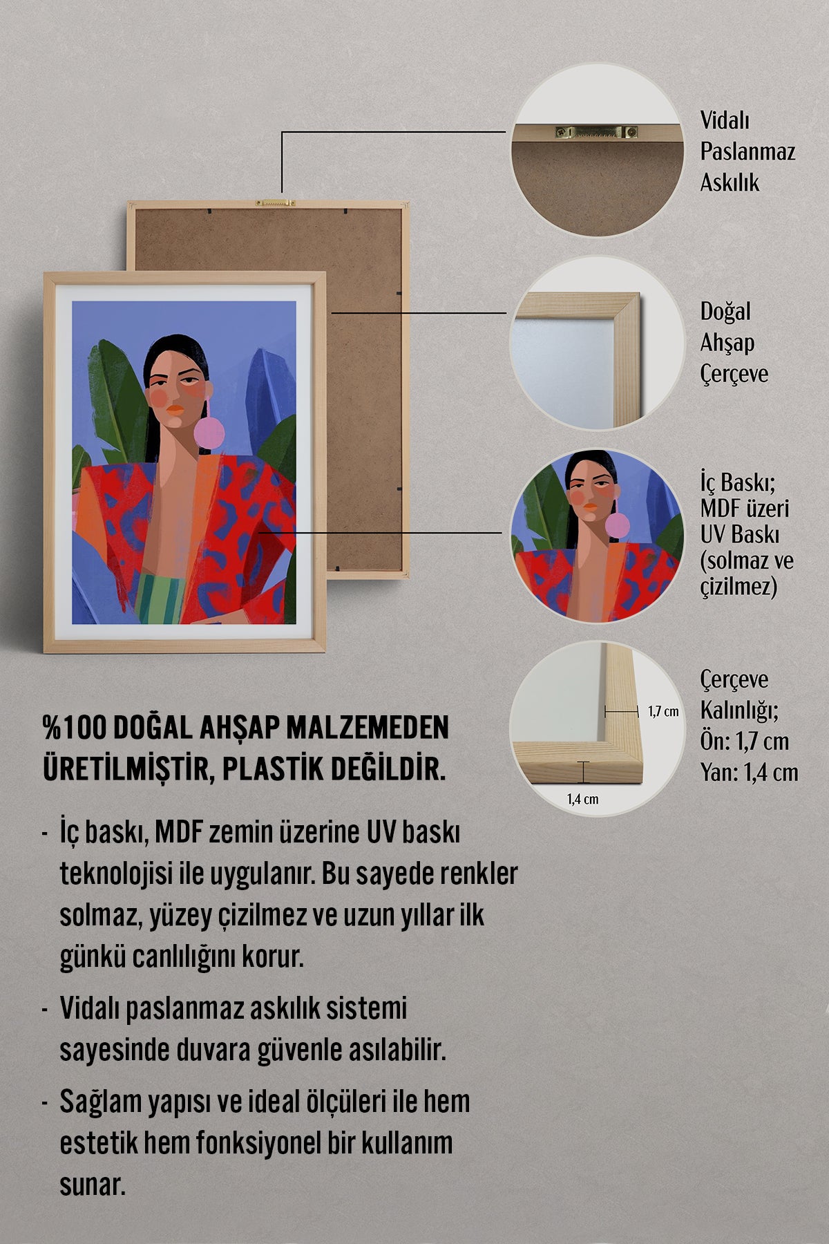 HOMEPACK Ahşap Çerçeveli Tablo Çerçeveli Poster Sanatsal Modern Duvar Dekoru TK-849