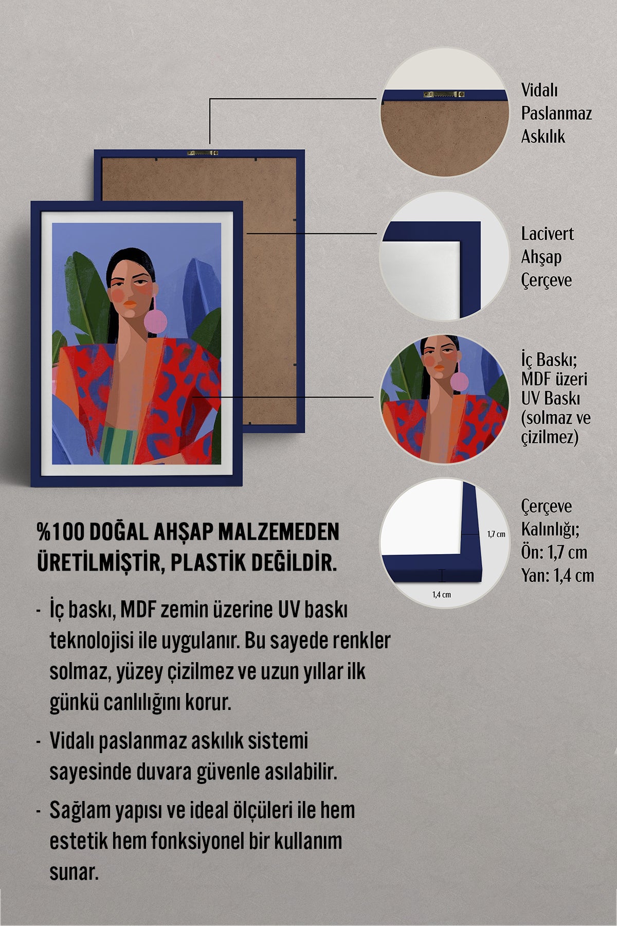 HOMEPACK Ahşap Çerçeveli Tablo Çerçeveli Poster Sanatsal Modern Duvar Dekoru TK-849