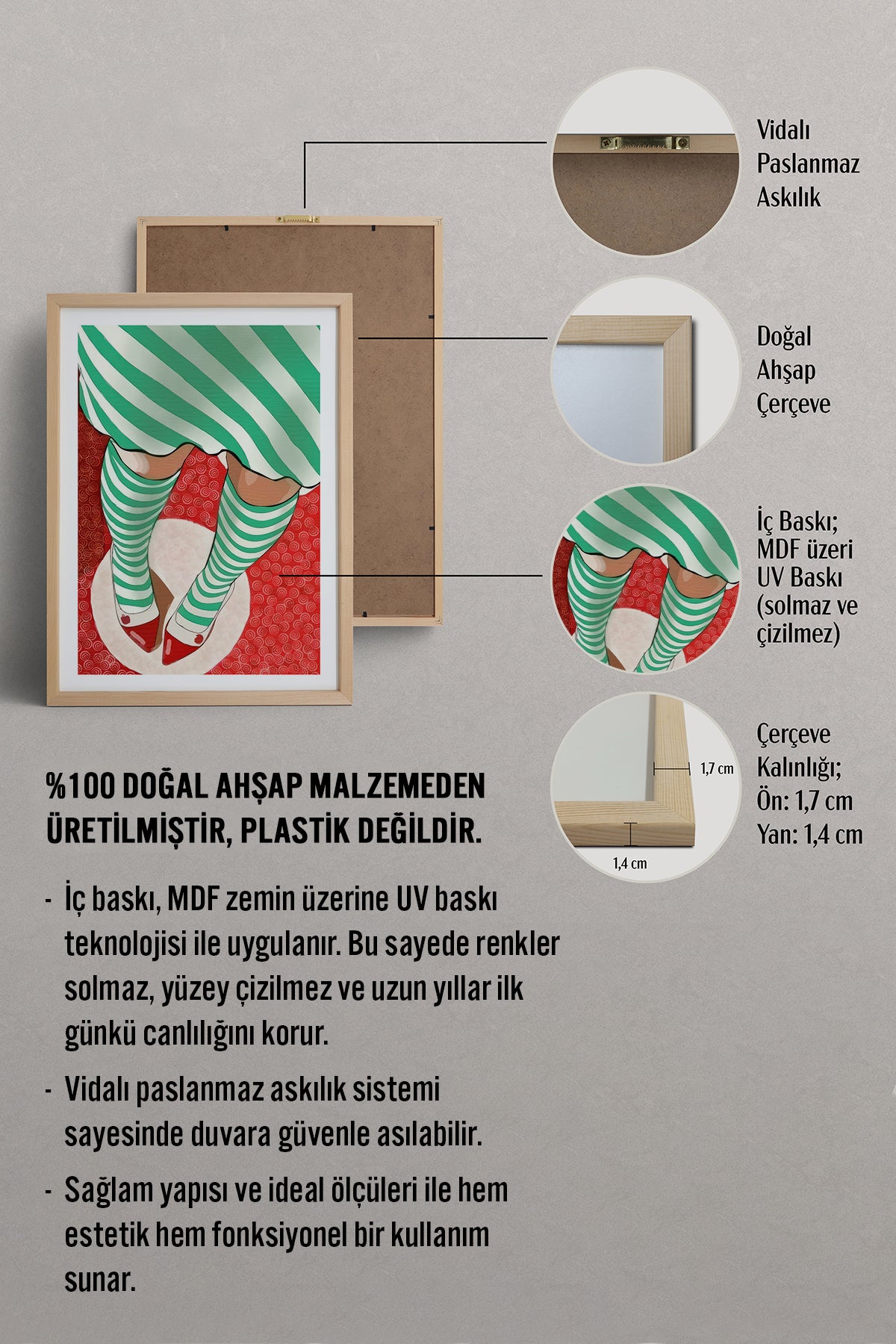 HOMEPACK Ahşap Çerçeveli Tablo Çerçeveli Poster Sanatsal Modern Duvar Dekoru TK-852