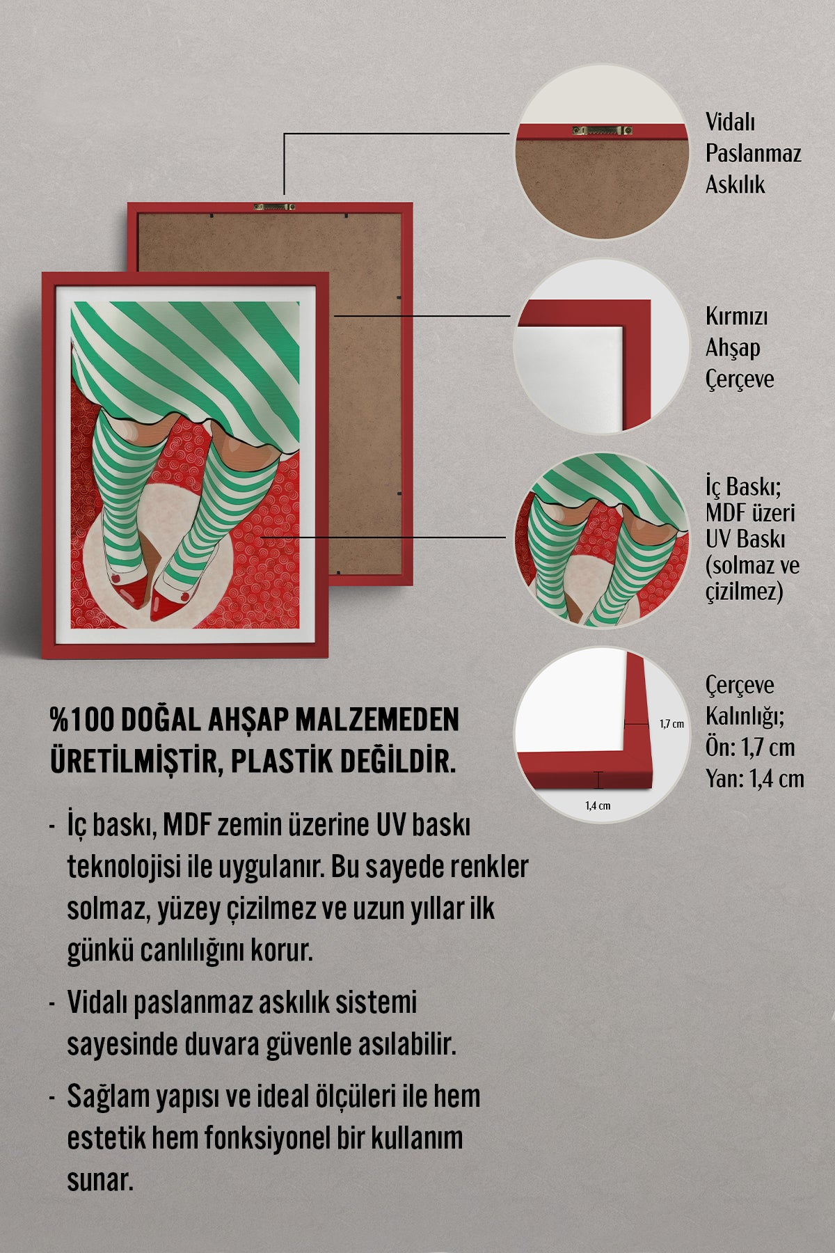 HOMEPACK Ahşap Çerçeveli Tablo Çerçeveli Poster Sanatsal Modern Duvar Dekoru TK-852