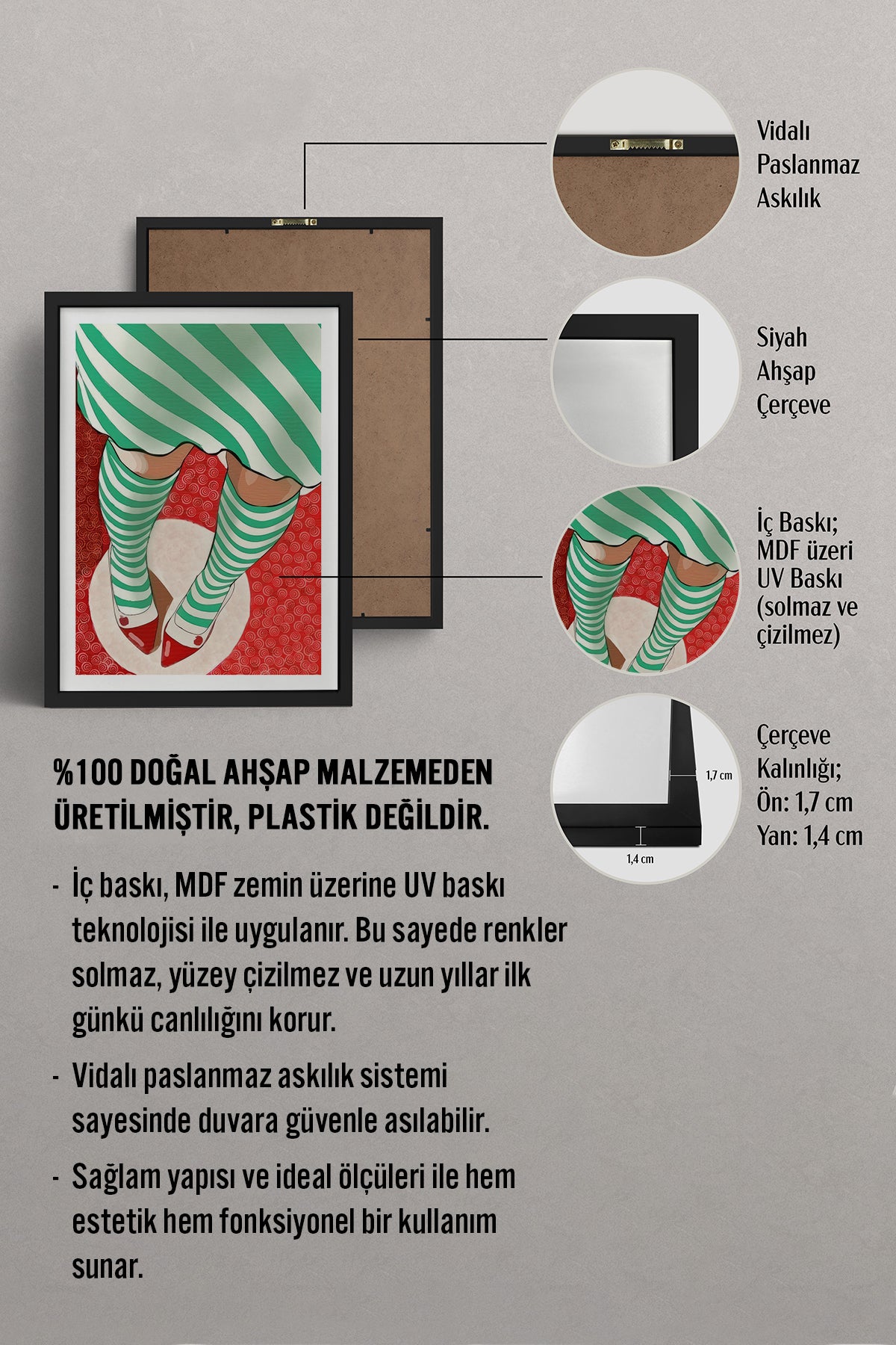 HOMEPACK Ahşap Çerçeveli Tablo Çerçeveli Poster Sanatsal Modern Duvar Dekoru TK-852
