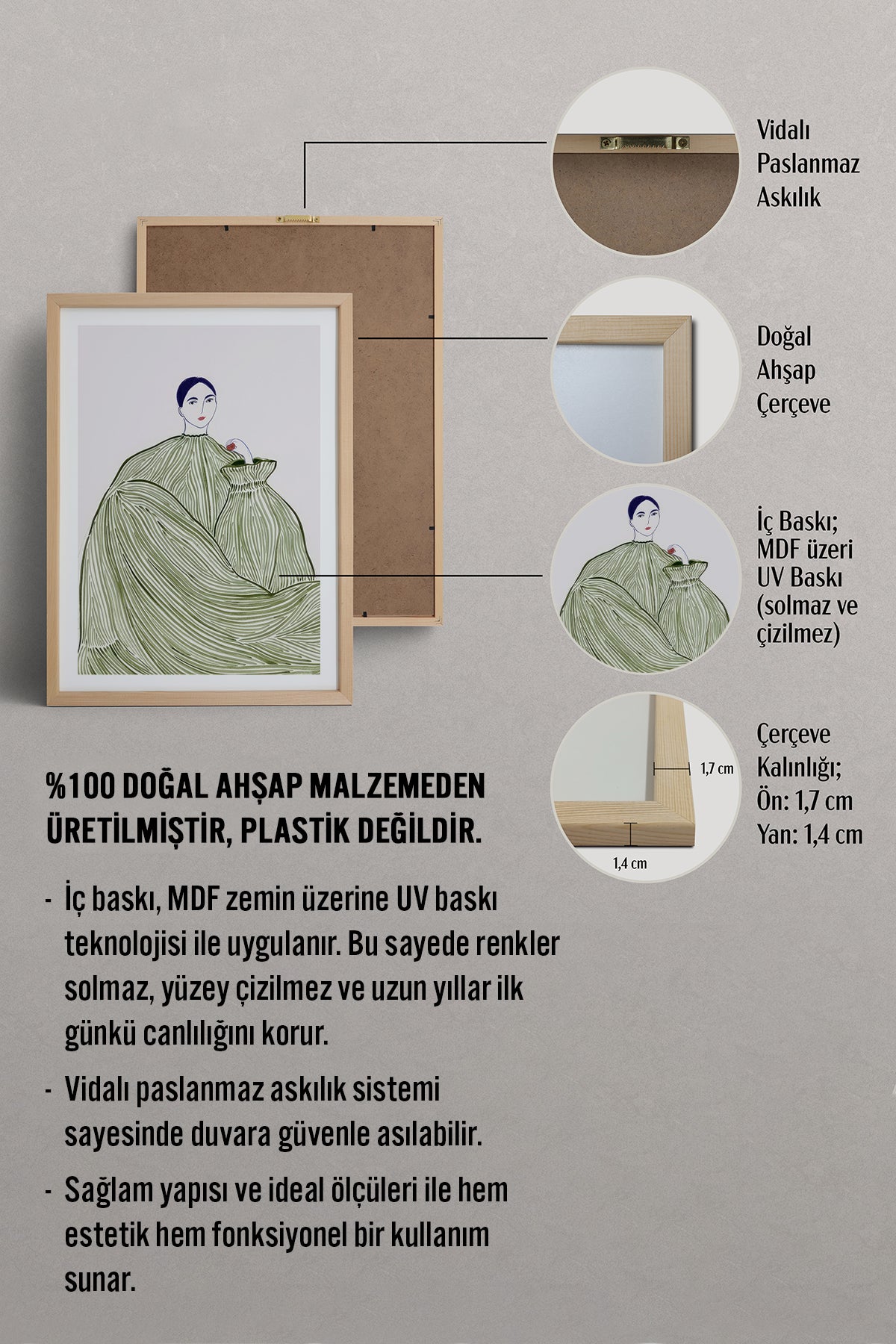 HOMEPACK Ahşap Çerçeveli Tablo Çerçeveli Poster Sanatsal Modern Duvar Dekoru TK-853