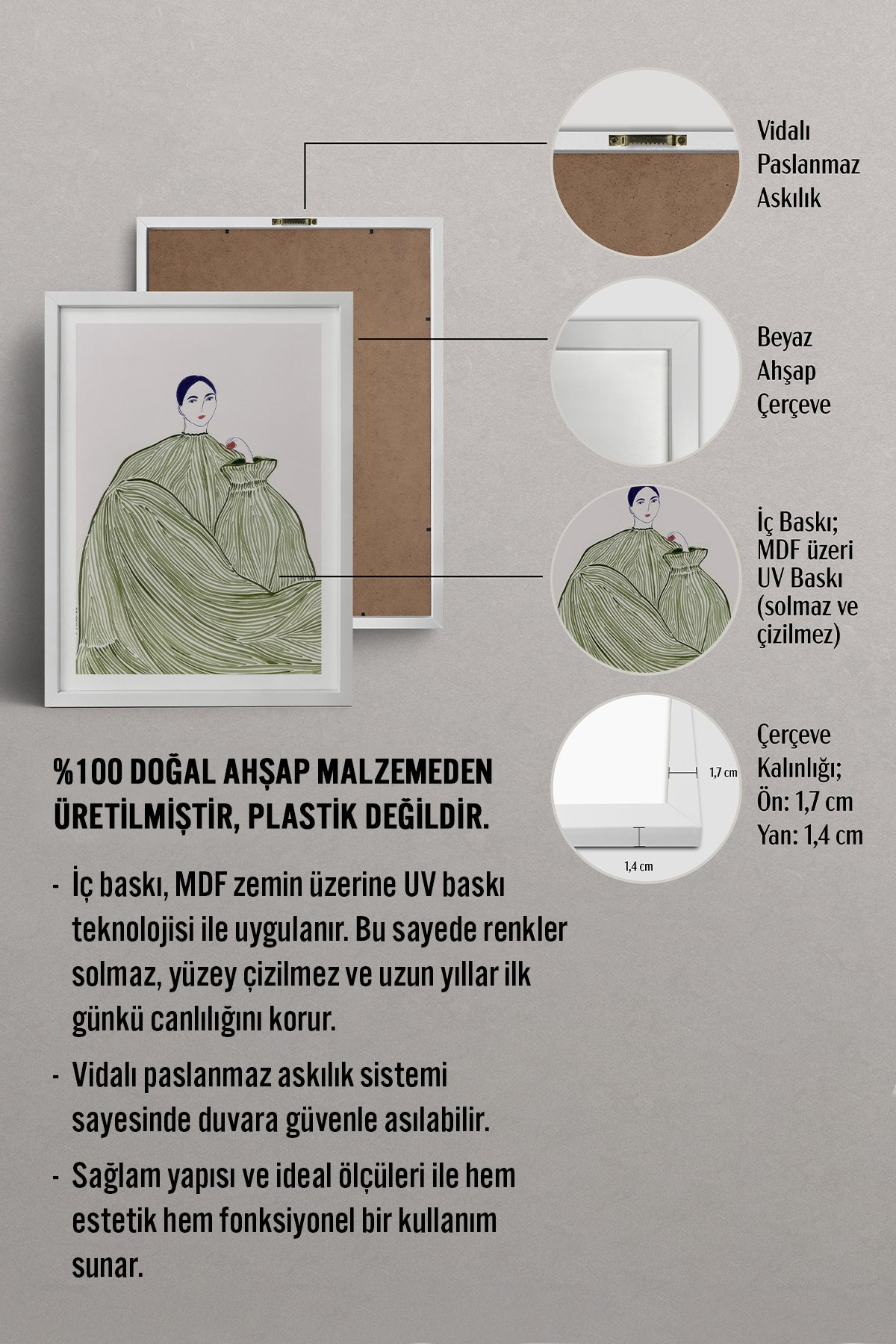 HOMEPACK Ahşap Çerçeveli Tablo Çerçeveli Poster Sanatsal Modern Duvar Dekoru TK-853