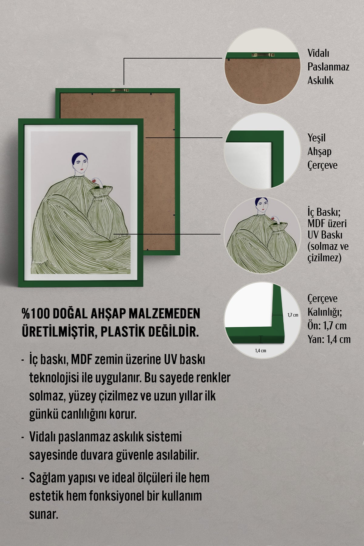 HOMEPACK Ahşap Çerçeveli Tablo Çerçeveli Poster Sanatsal Modern Duvar Dekoru TK-853